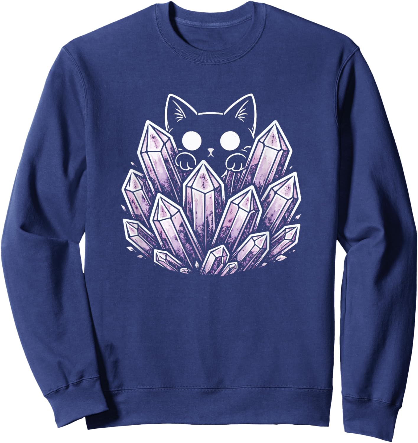 Cat Kitty Purple Crystals Alt Kawaii Pastel Goth Aesthetic Sweatshirt - Sweatshirt | Navy