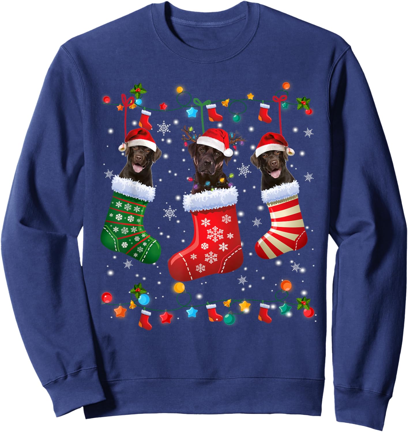 Christmas Socks Pajama Chocolate Lab Labrador Dog Lover Men Women Kids Sweatshirt - Sweatshirt | Navy