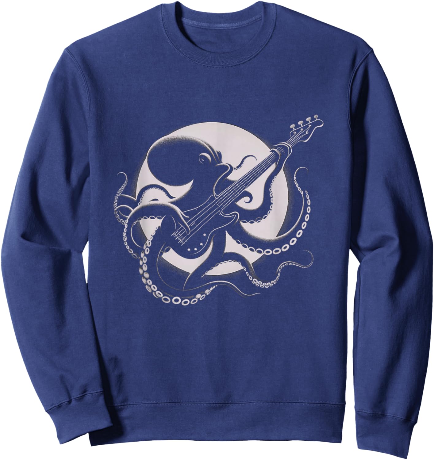 Vintage Octopus Playing Bass Guitar Drawing Art Design Sweatshirt - Sweatshirt | Navy