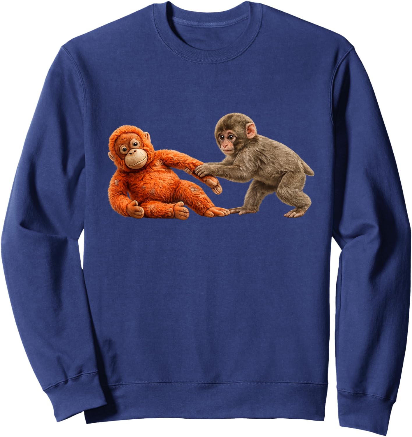 Baby Monkey Abandoned by Mother Hugging Plush Monkey Sweatshirt - Sweatshirt | Navy