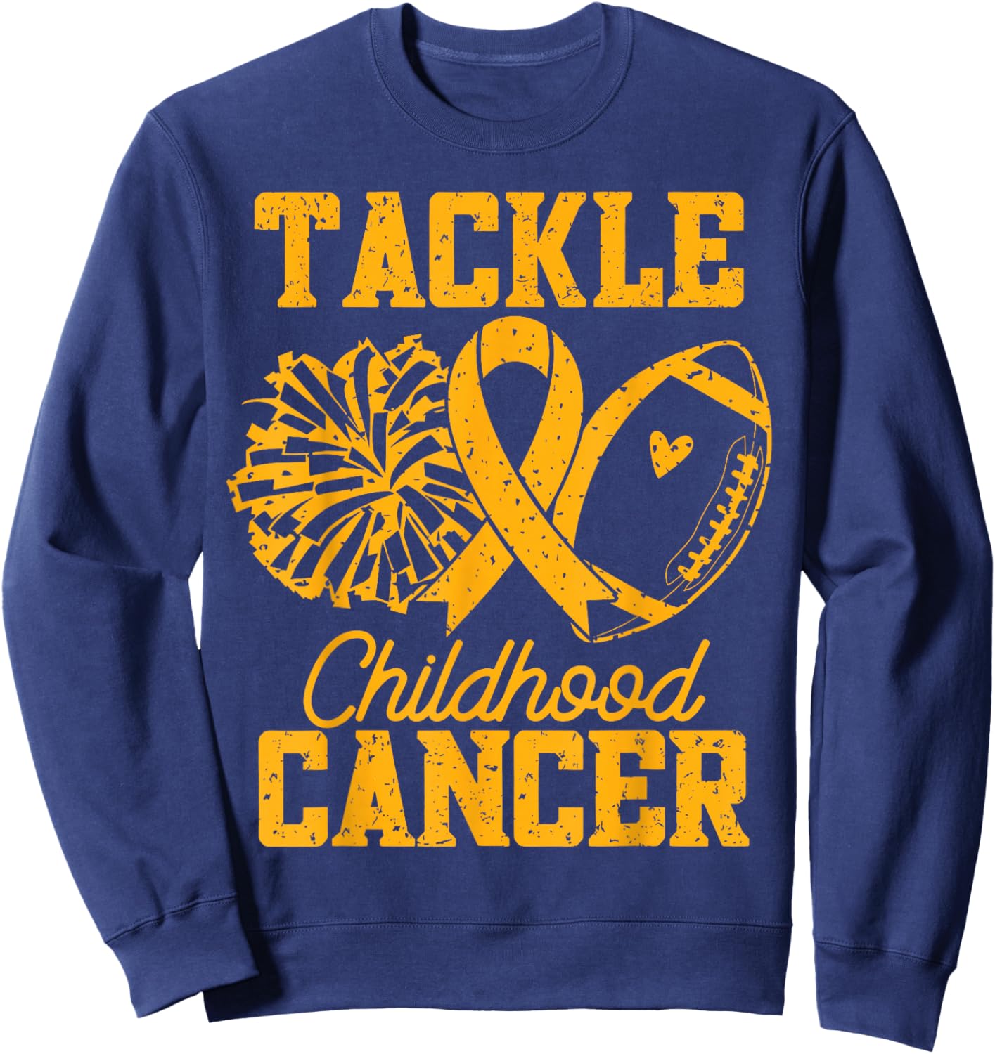 Gold Ribbon Football Tackle Childhood Cancer Awareness Sweatshirt - Sweatshirt | Navy