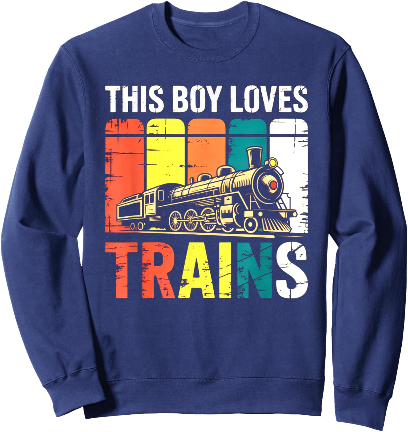 This Boy Loves Trains Retro Lokomotive Kids Train Driver Sweatshirt - Sweatshirt | Navy