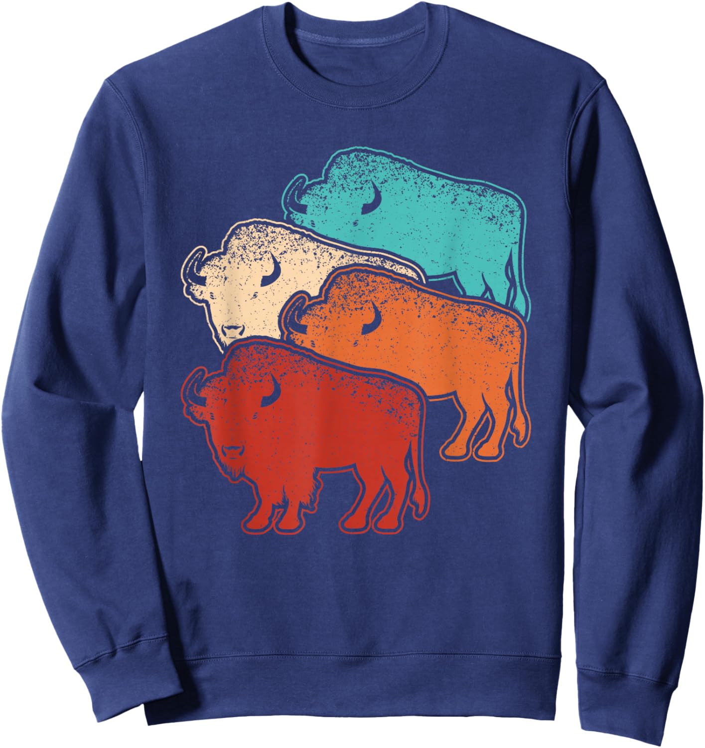 Retro Bison Lover Vintage Buffalo Men Women Kids Sweatshirt - Sweatshirt | Navy
