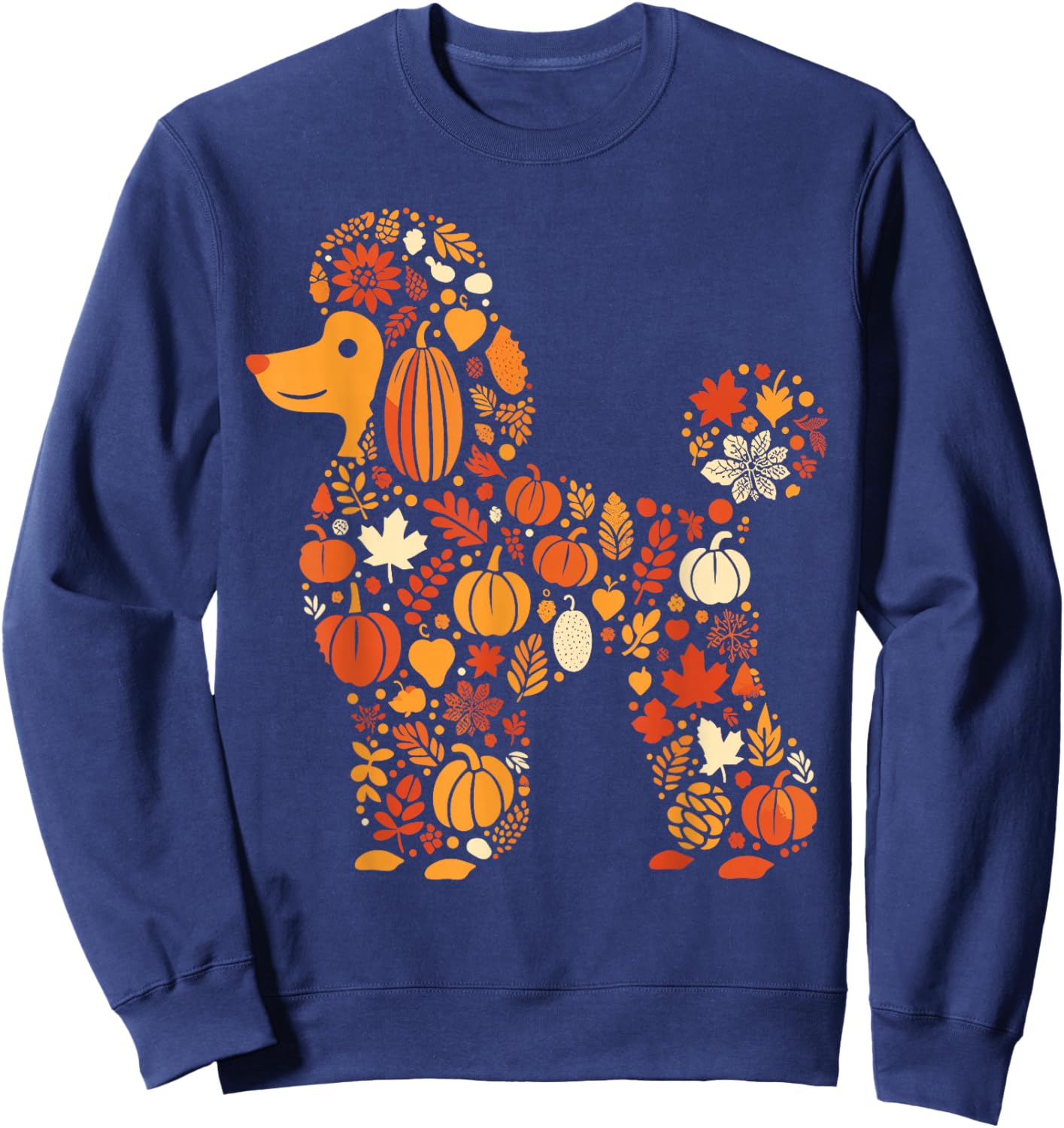 Autumn Pumpkin Fall Poodle Thanksgiving Dog Kids Sweatshirt - Sweatshirt | Navy