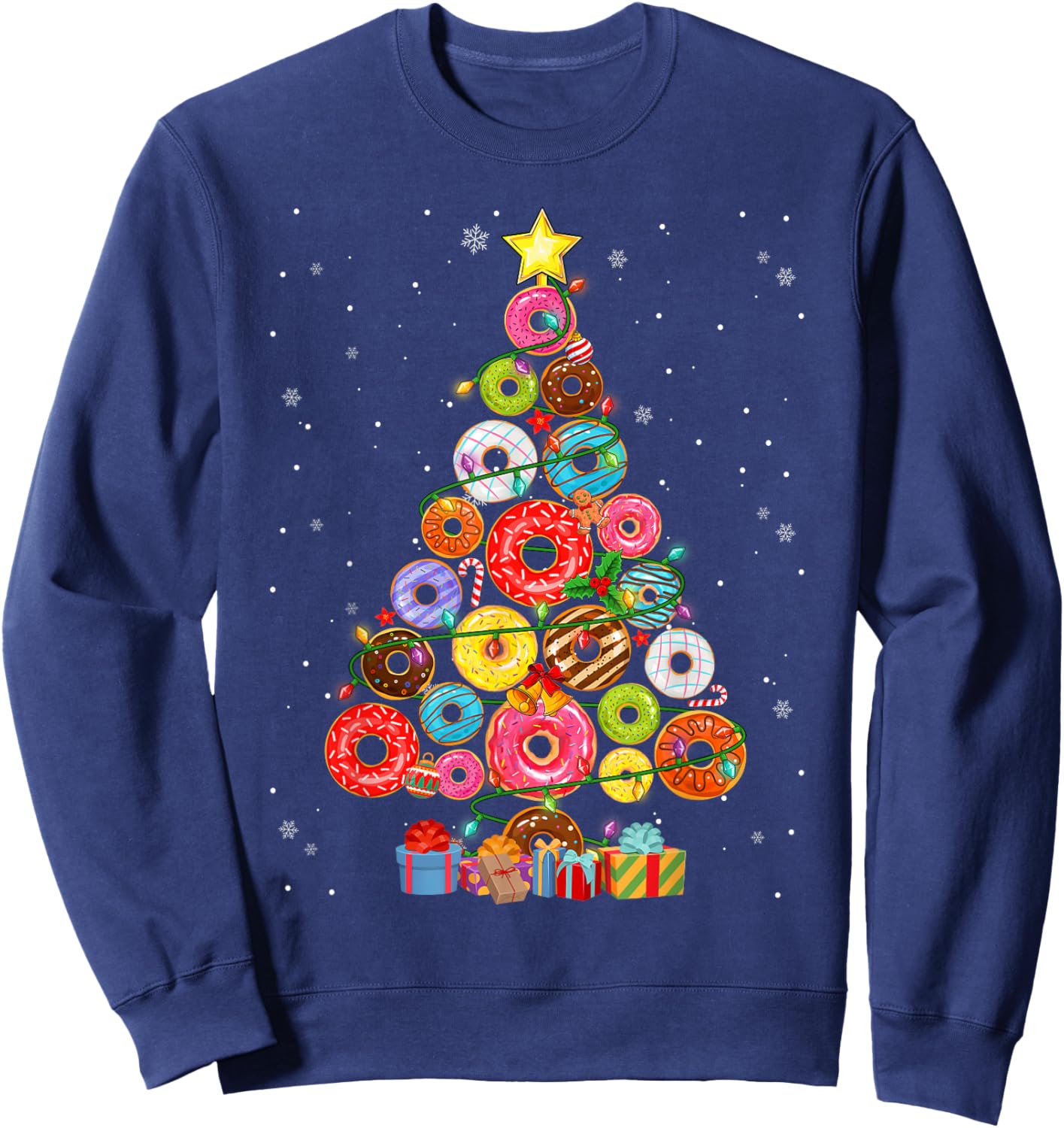 Funny Donuts Christmas Tree Lights Xmas PJS Boys Kids Girls Sweatshirt - Sweatshirt | Navy