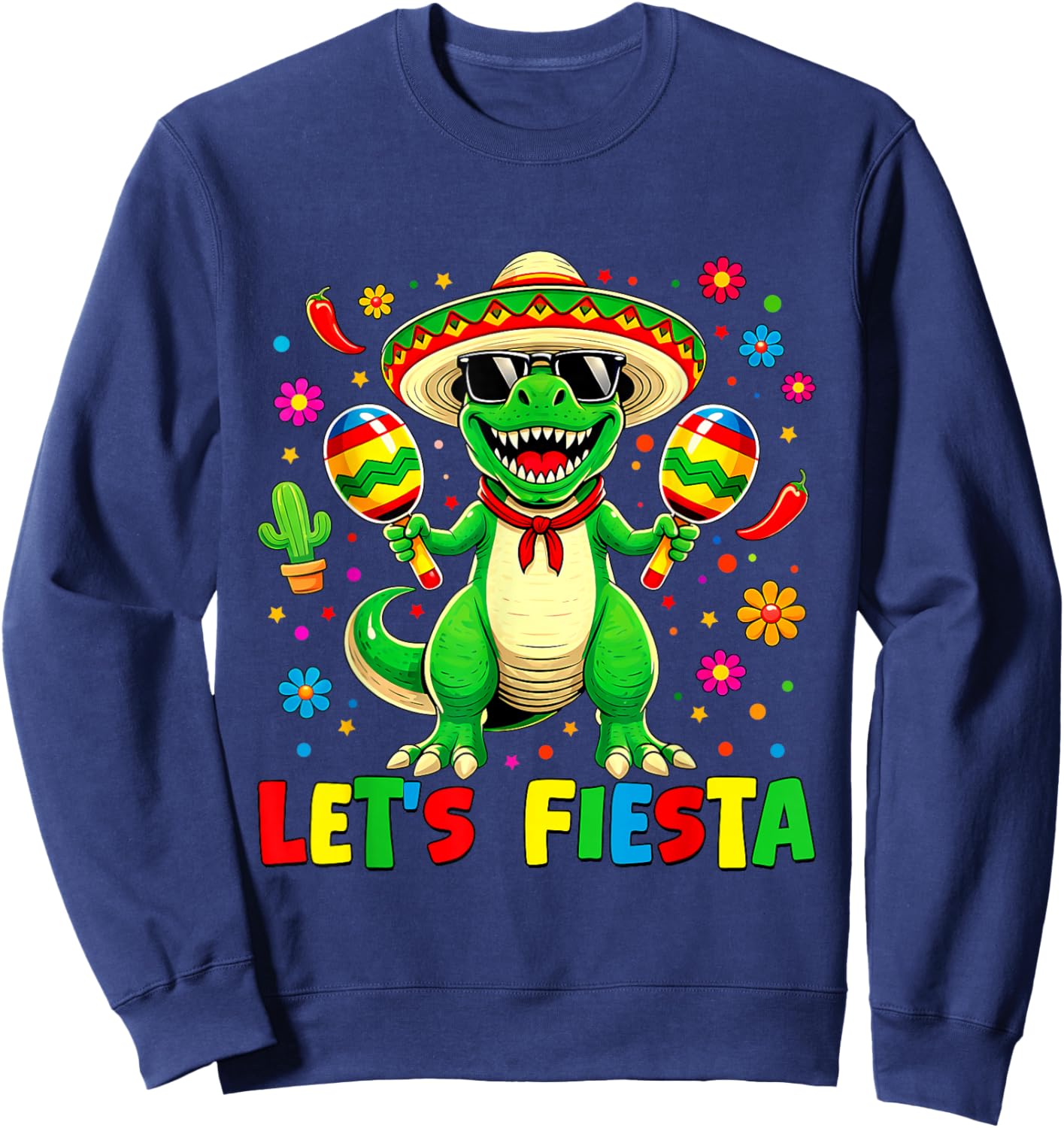 Let's Fiesta Dinosaur Cinco De Mayo Boys Kids Mexican Party Sweatshirt - Sweatshirt | Navy