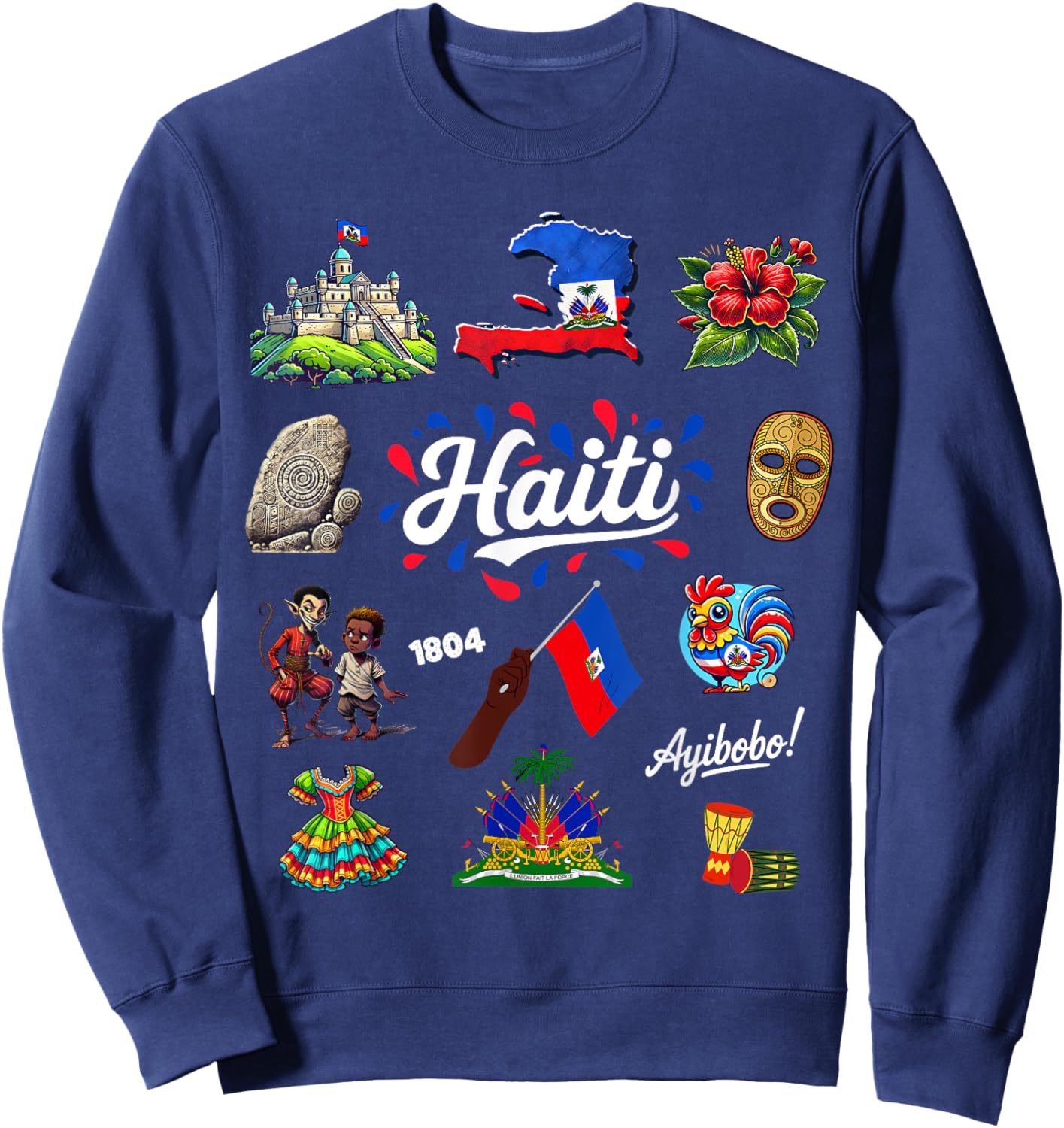 Haitian Pride Culture Heritage Outfit Idea Haiti Flag kids Sweatshirt - Sweatshirt | Navy
