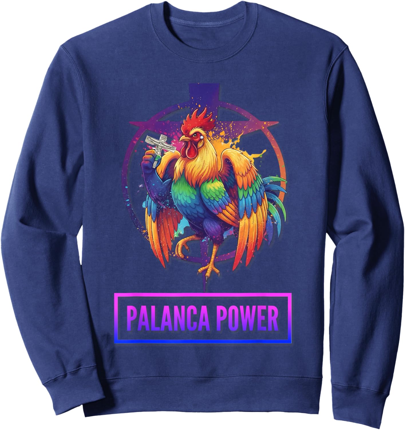 DeColores Cursillo Rainbow Rooster Catholic Sweatshirt - Sweatshirt | Navy