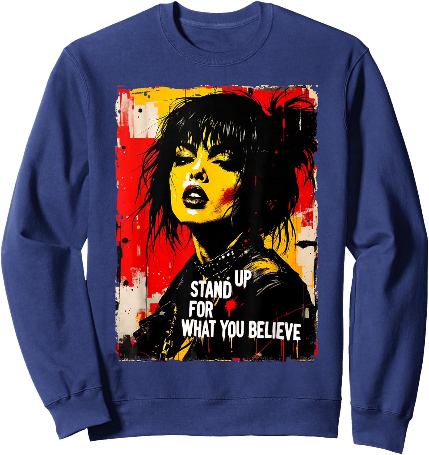 Punk Girl Graffiti Grunge 90s Distressed Graphic Vintage Sweatshirt - Sweatshirt | Navy