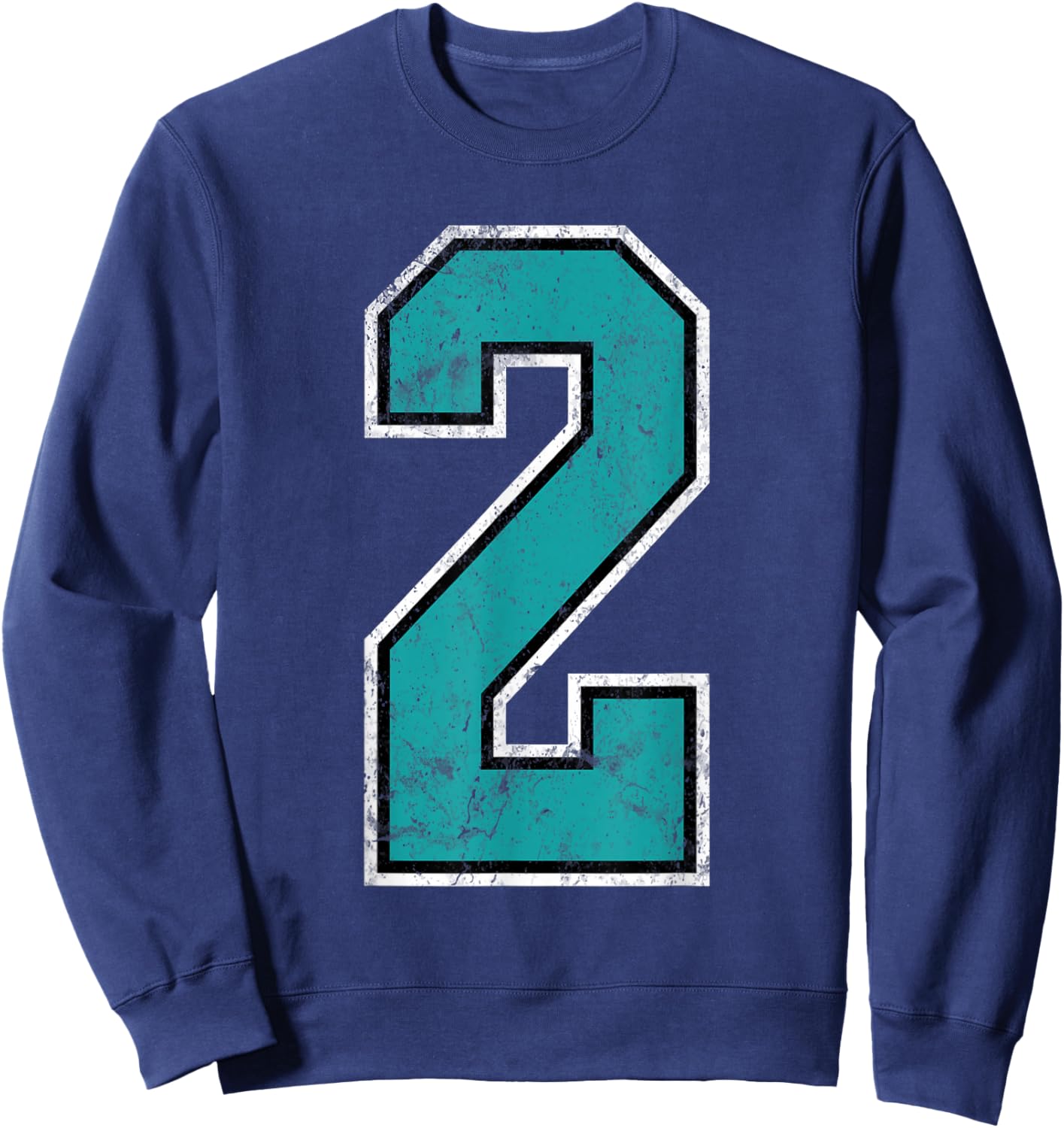 Teal Number #2 Jersey Distressed Lucky Number 2 Sweatshirt - Sweatshirt | Navy