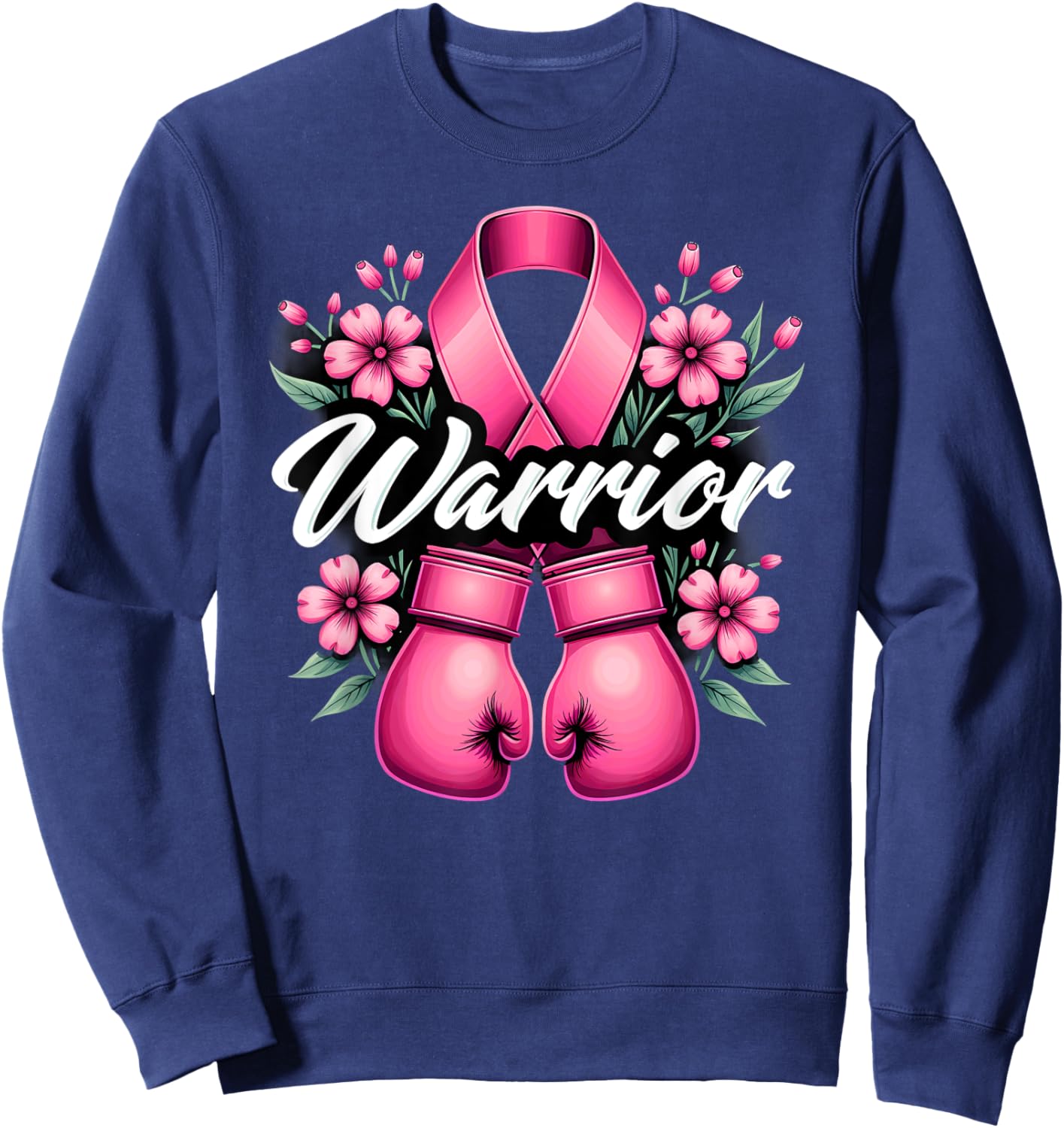 Boxing Gloves Pink Ribbon Breast Cancer Fighter Warrior Sweatshirt - Sweatshirt | Navy