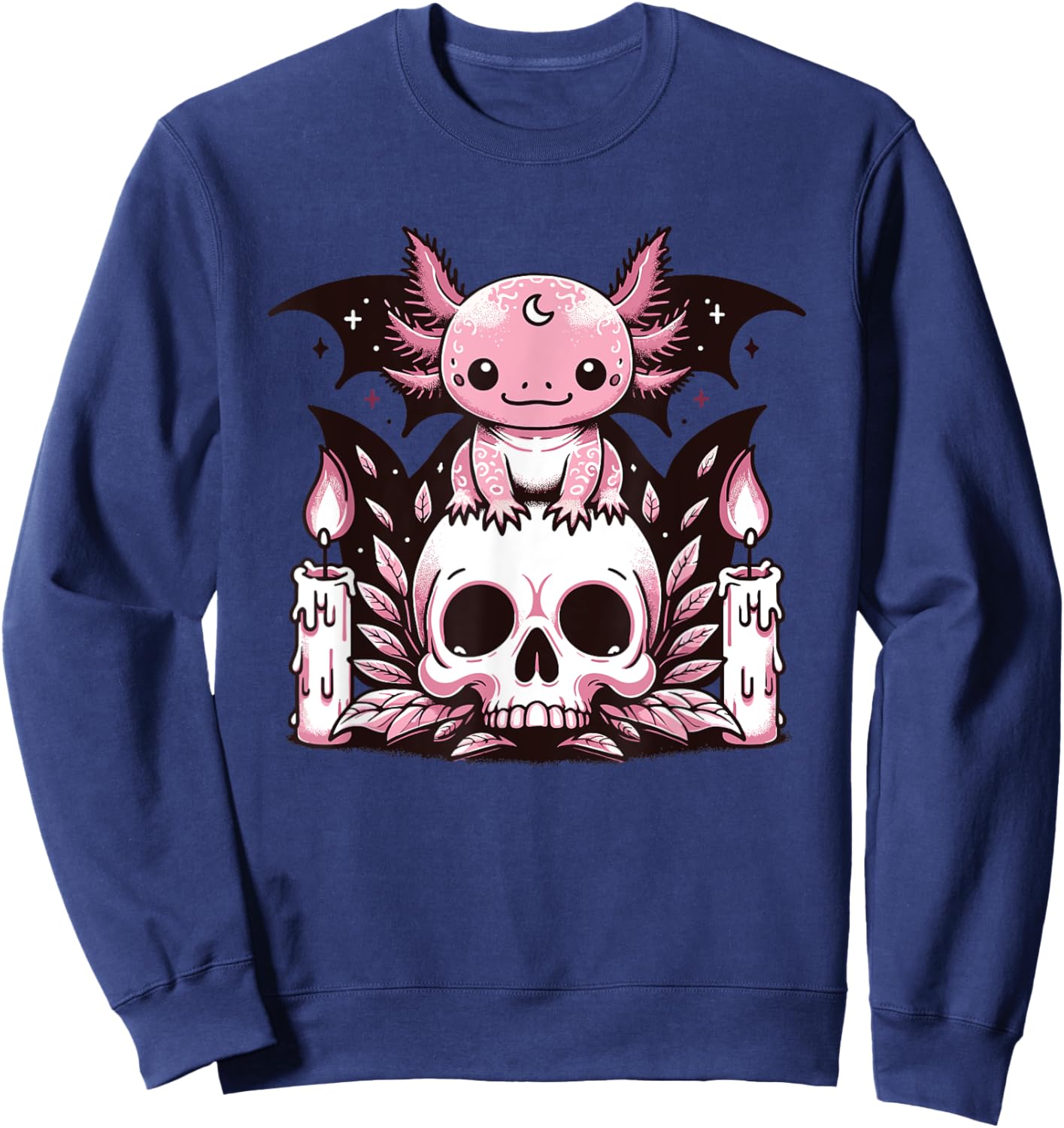 Kawaii Pastel Goth Cute Creepy Axolotl Bat Skeleton Sweatshirt - Sweatshirt | Navy