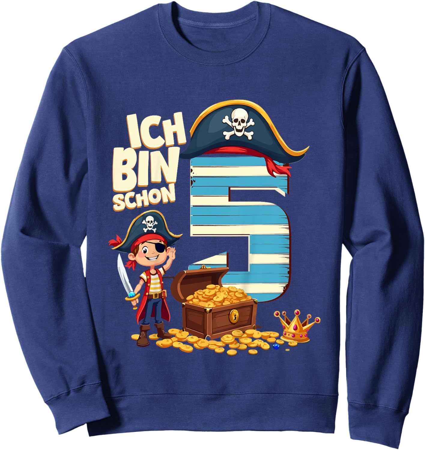 Children's 5th Birthday Pirate Decoration 5 Years Boy Outfit Pirate , black Sweatshirt - Sweatshirt | Navy