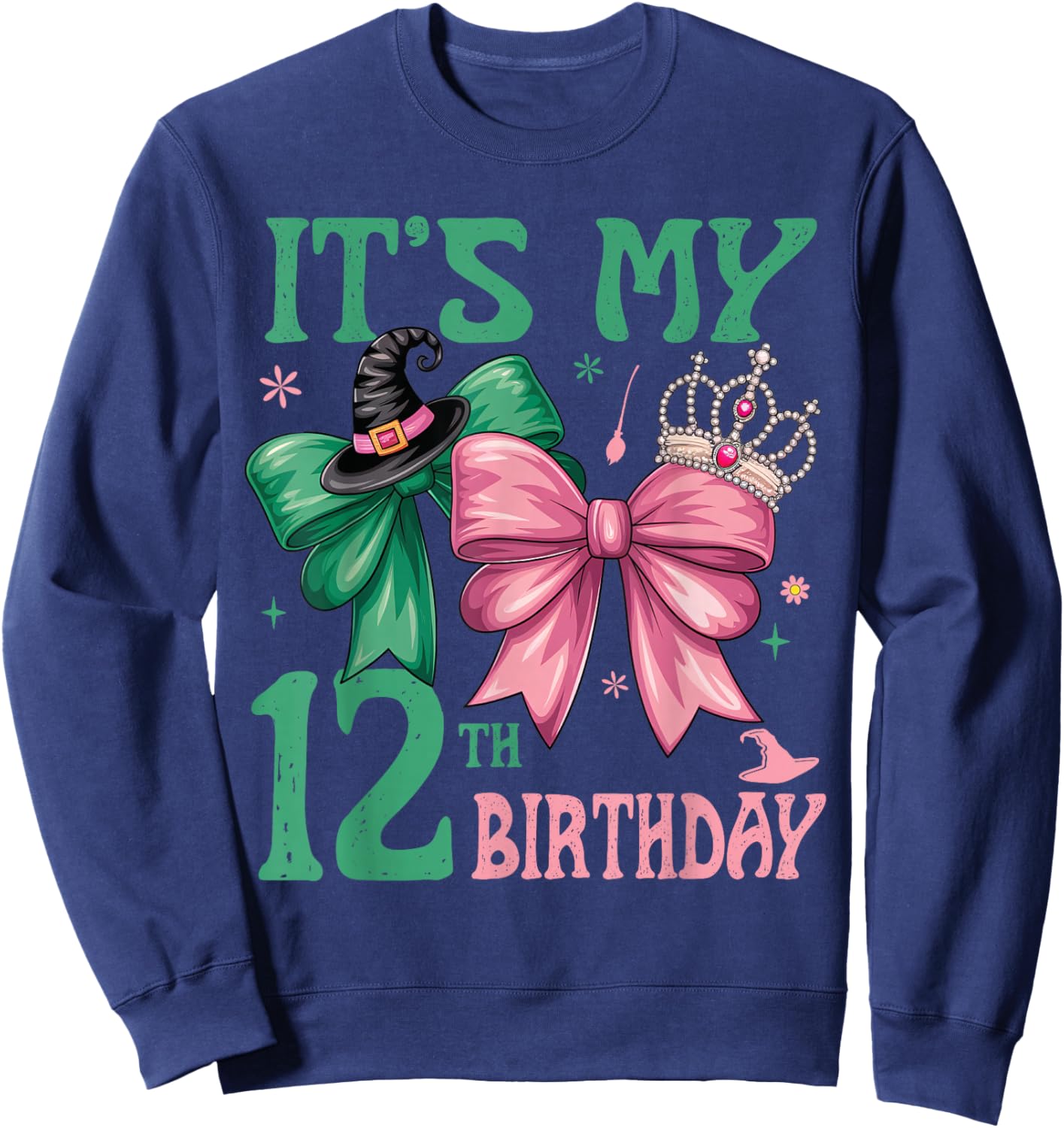 12th Birthday Girl Its My 12th Birthday Witch Pink and Green Sweatshirt - Sweatshirt | Navy