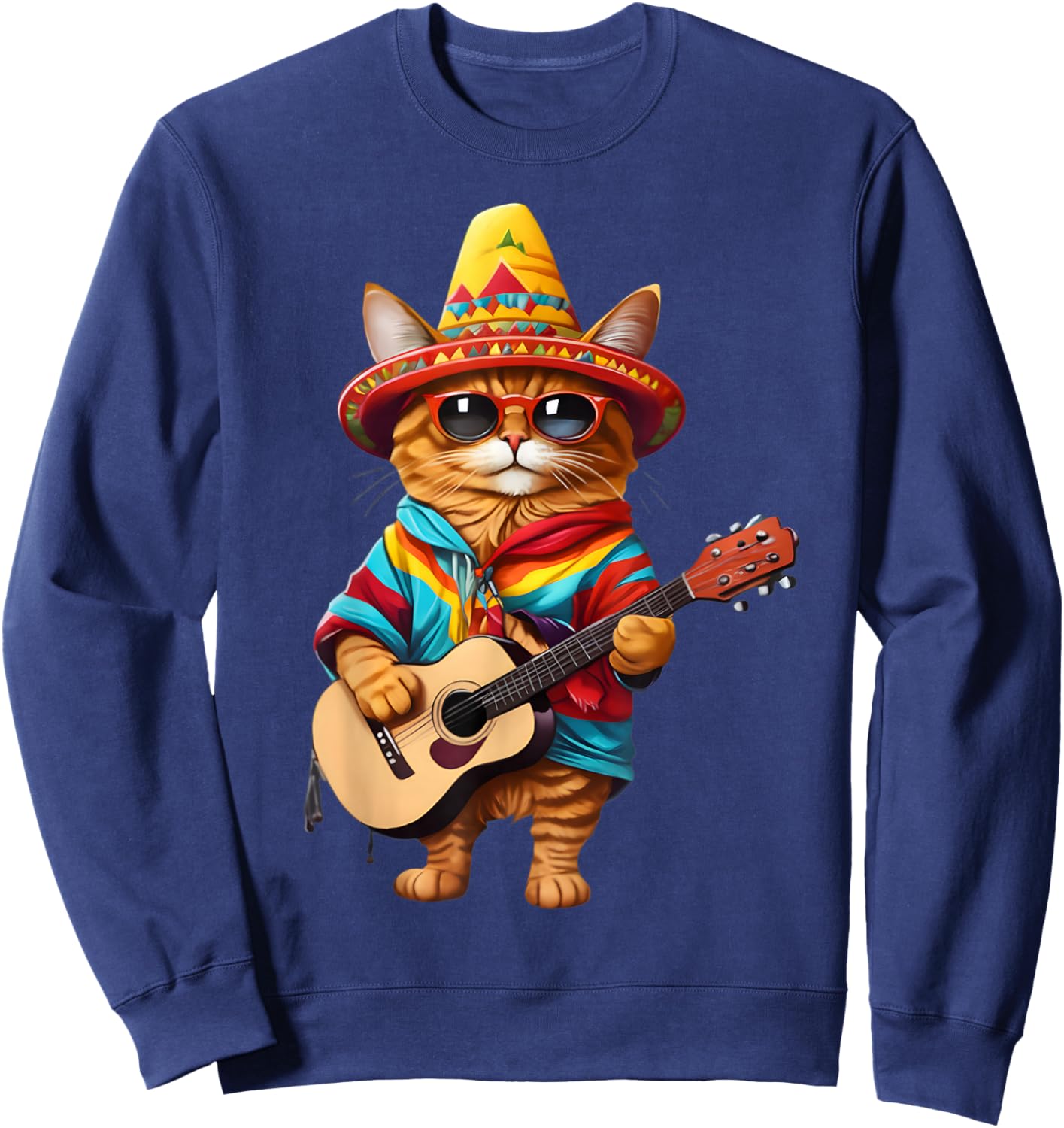 Gatos Before Vatos Mexican Cat Poncho Fiesta Cinco De Mayo Sweatshirt - Sweatshirt | Navy