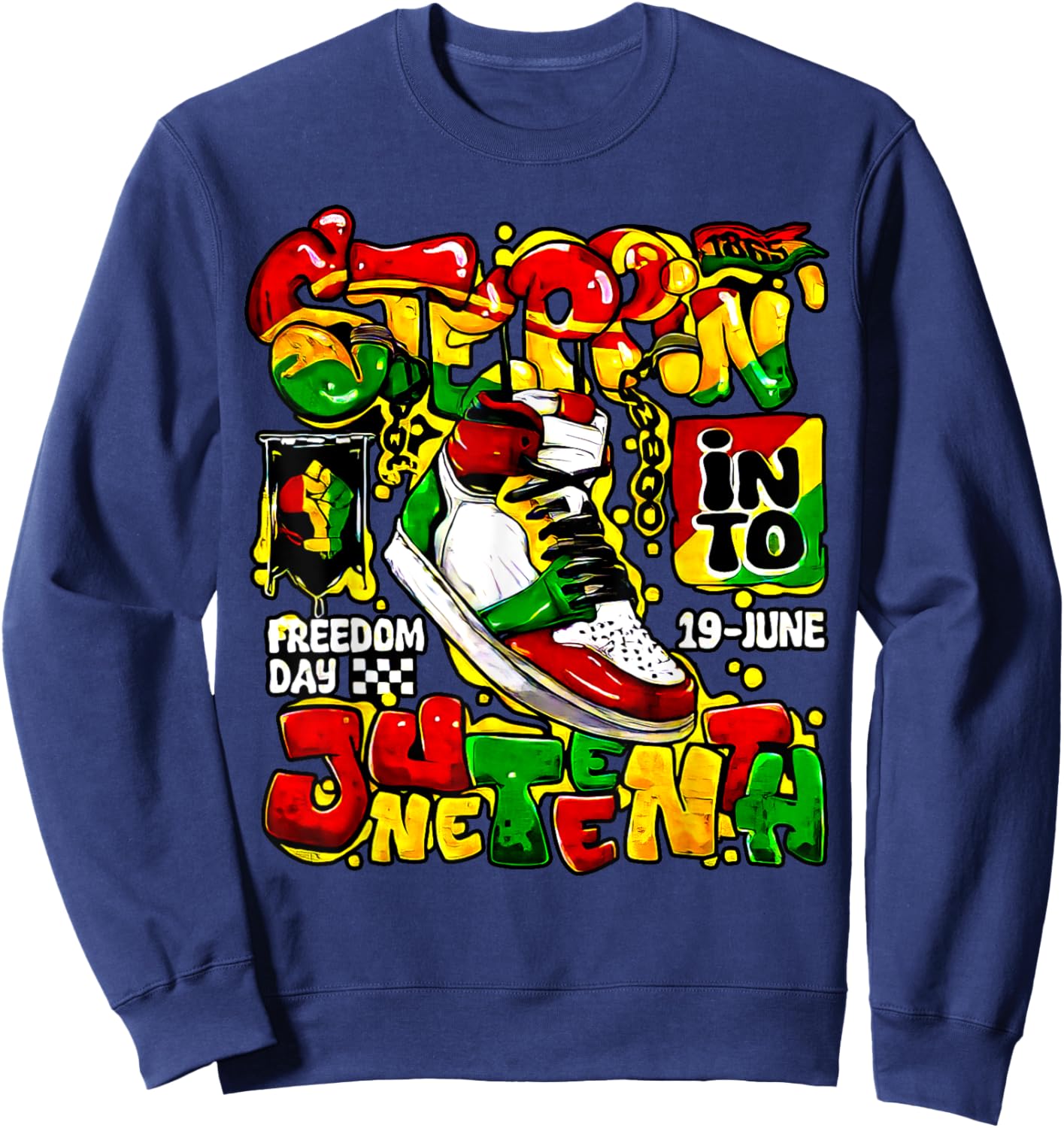 Stepping Into Juneteenth Afro Woman Black Girls Sneakers Sweatshirt - Sweatshirt | Navy