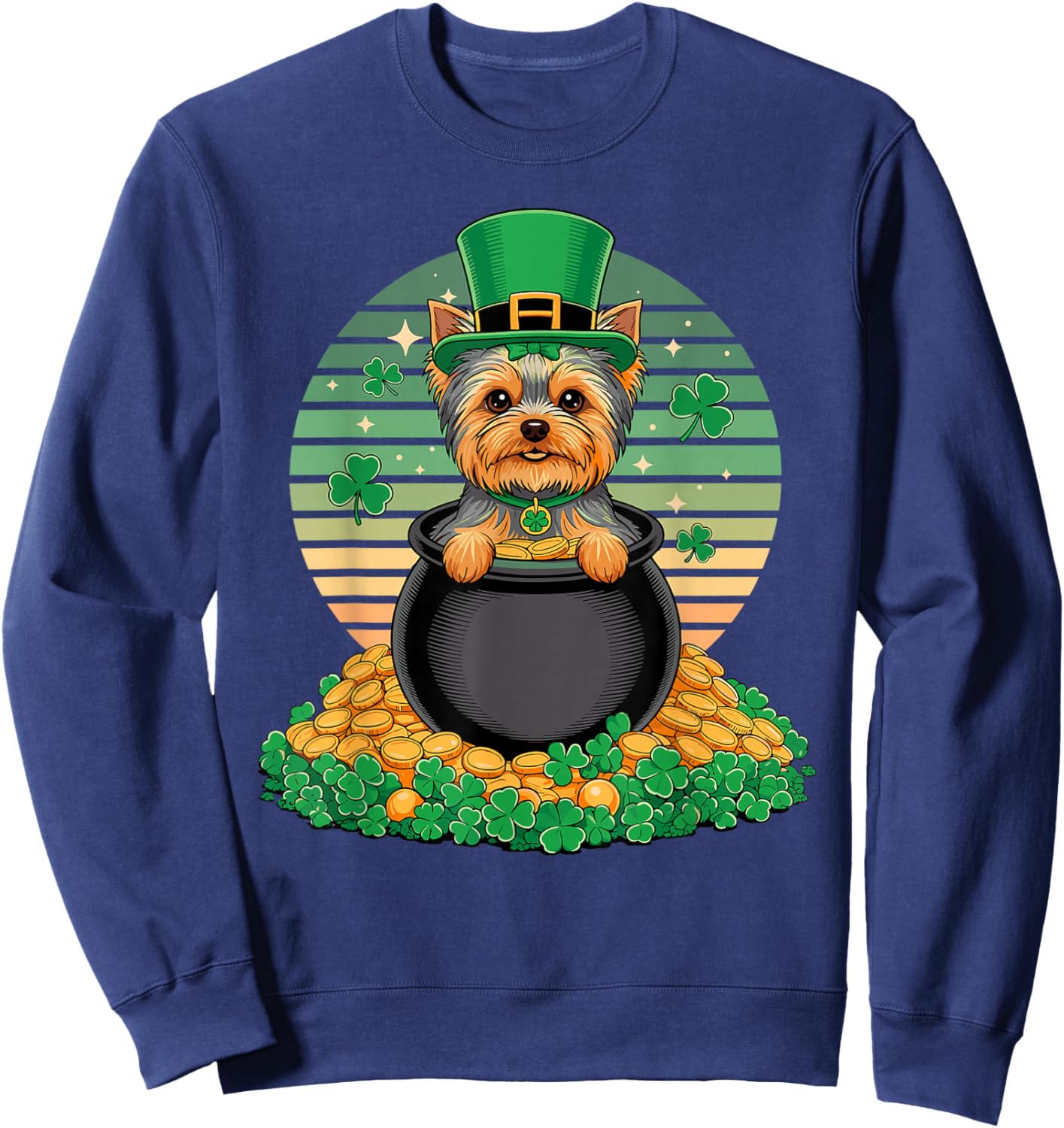 Yorkshire Terrier St Patricks Day Leprechaun Shamrock Yorkie Sweatshirt - Sweatshirt | Navy