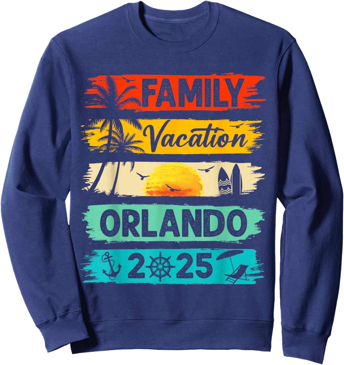 Retro Orlando Family Vacation 2025 Matching Family Trip Sweatshirt - Sweatshirt | Navy