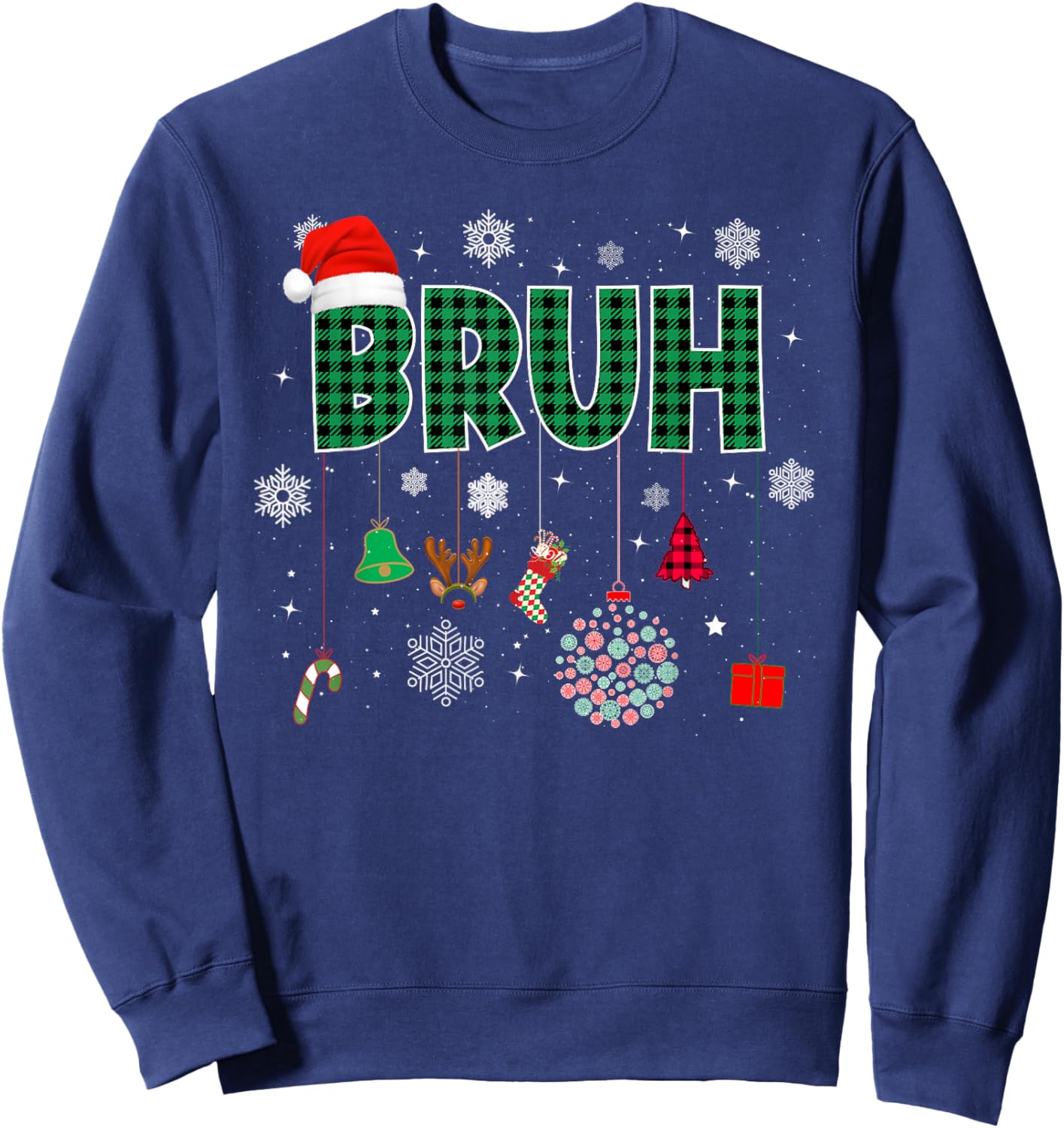 Bruh Christmas Green Plaid Boys Kids Girls Xmas Pajamas Sweatshirt - Sweatshirt | Navy