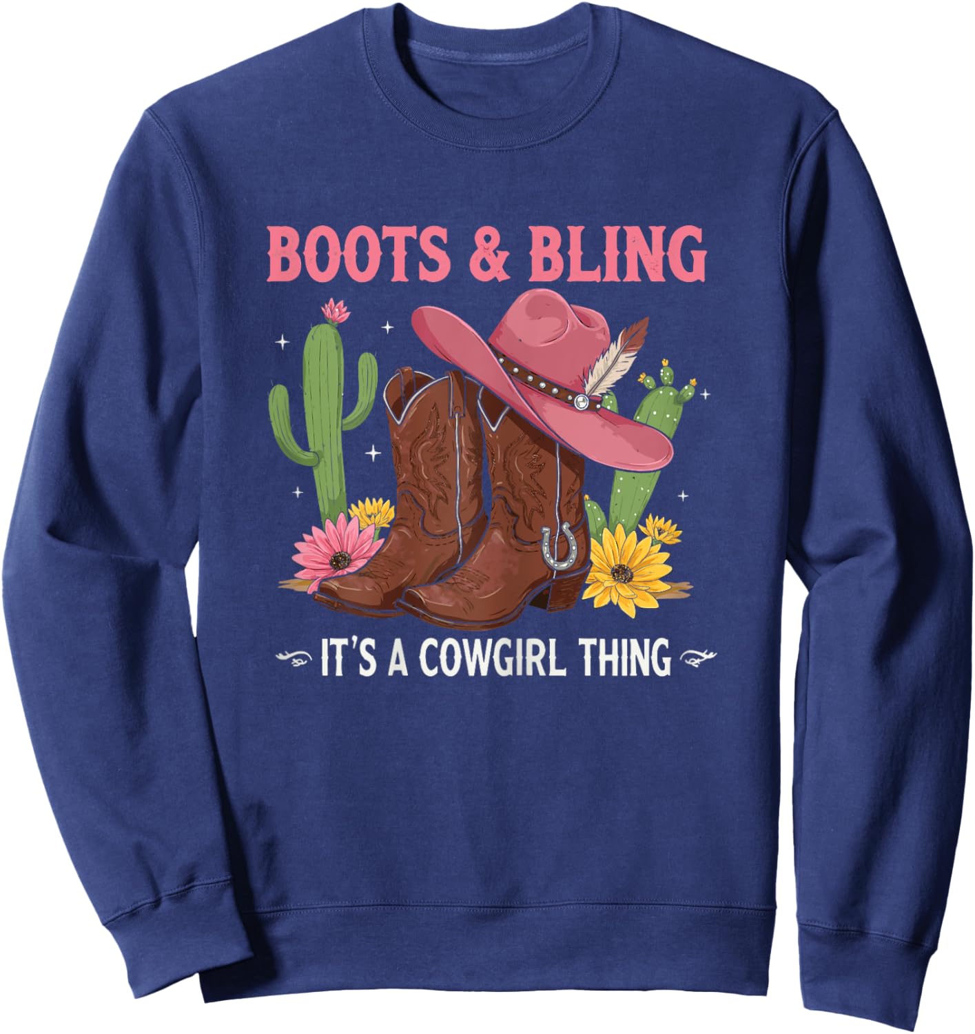 Howdy Country Rodeo Girl Western Boots & Bling its a Cowgirl Sweatshirt - Sweatshirt | Navy