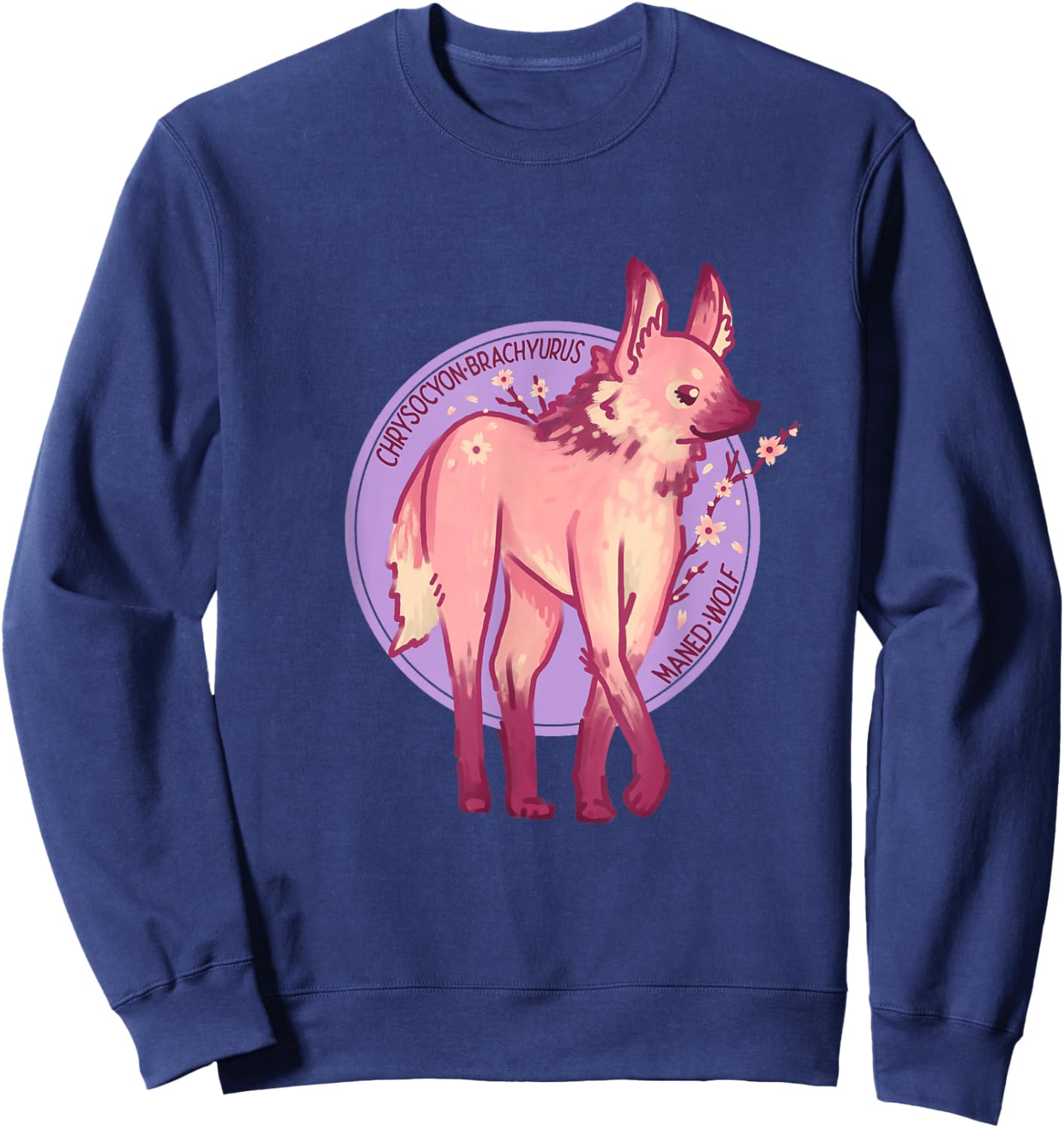 Cute Pink Maned Wolf Fox Dog Cherry Blossom Flowers Sweatshirt - Sweatshirt | Navy