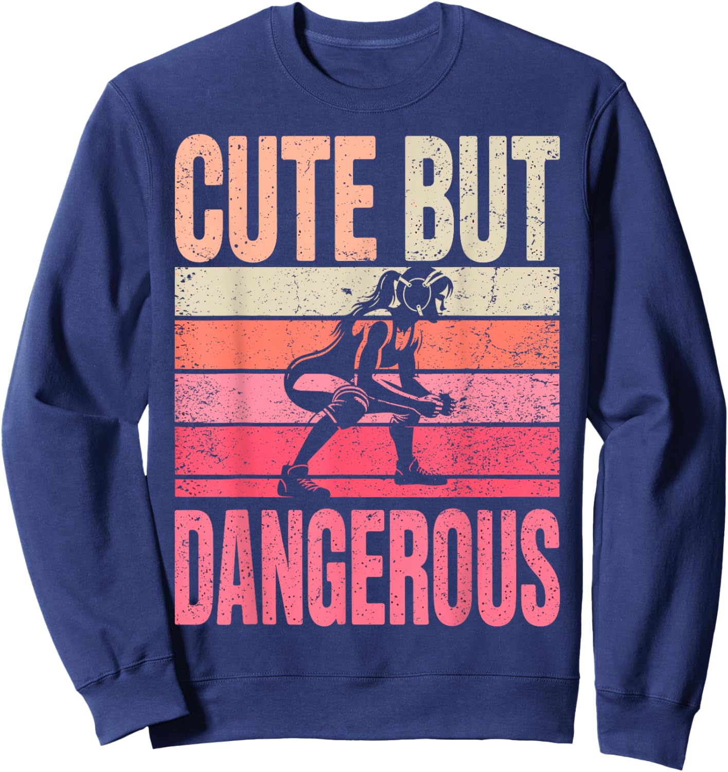 Vintage Cute But Dangerous Wrestler Girl Wrestling Sweatshirt - Sweatshirt | Navy