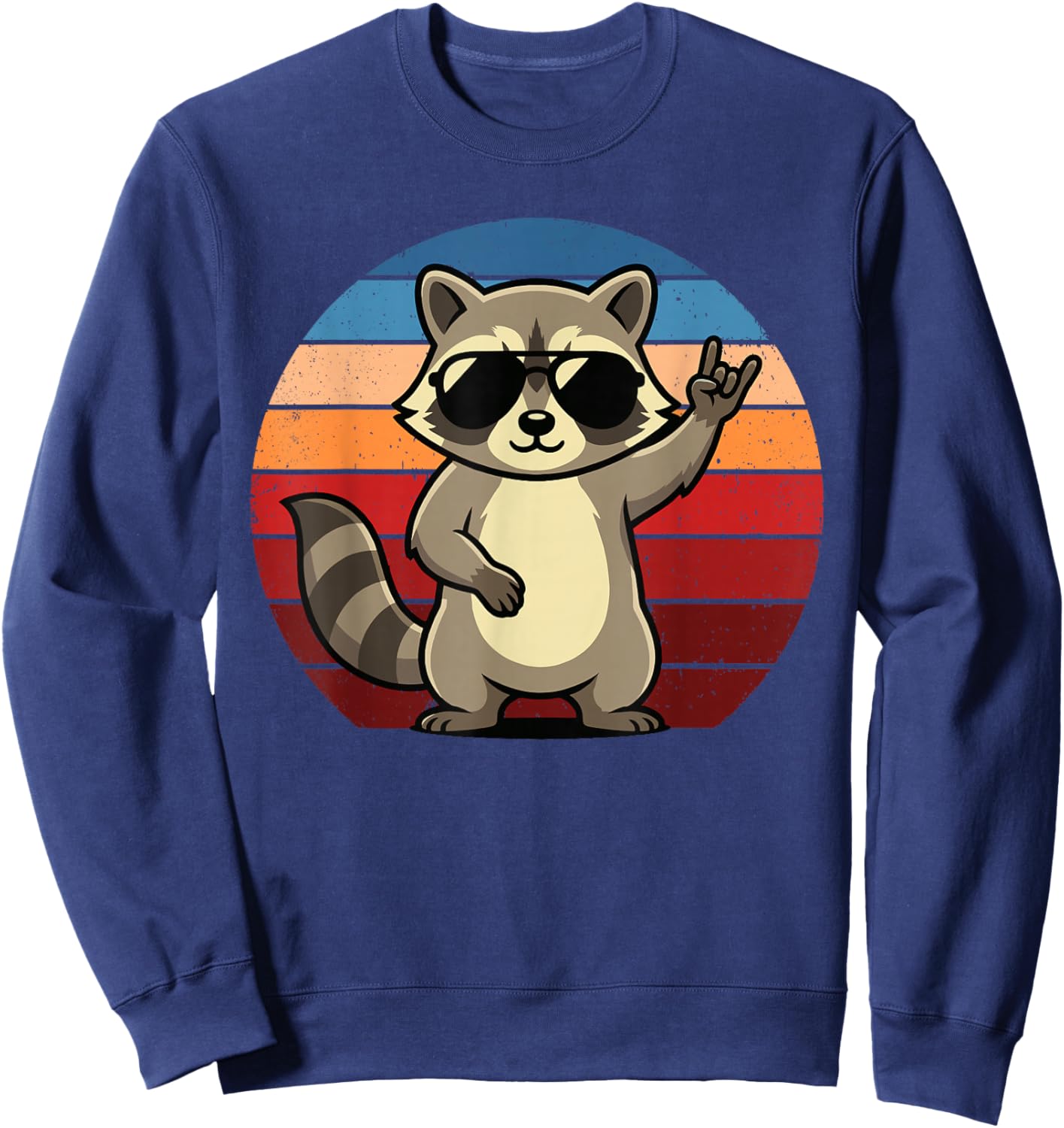 Retro Raccoon Rock On Men Women Kids Funny Raccoon Sweatshirt - Sweatshirt | Navy