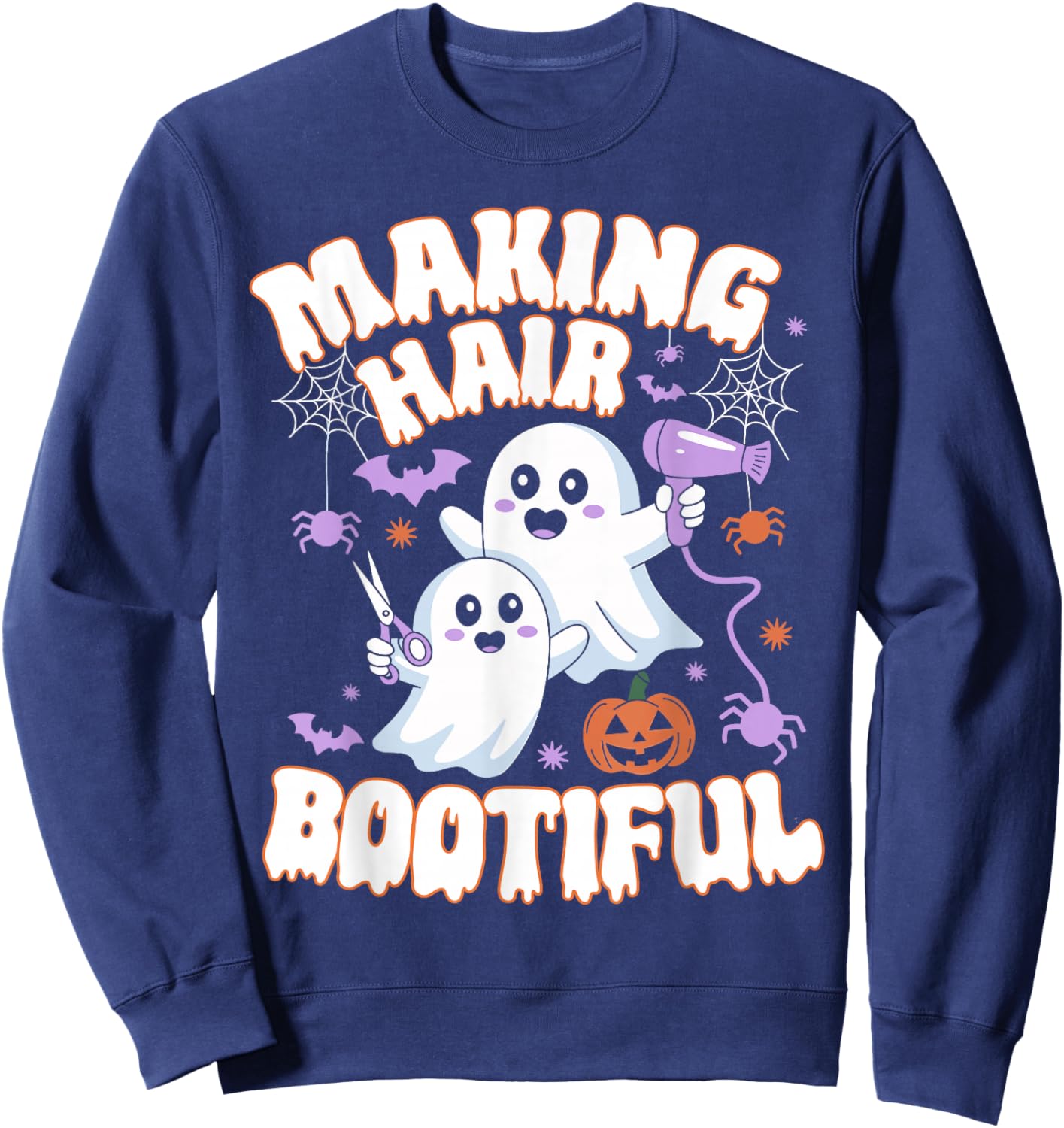 Making Hair Bootiful Halloween Spooky Ghosts Hair Stylist Sweatshirt - Sweatshirt | Navy
