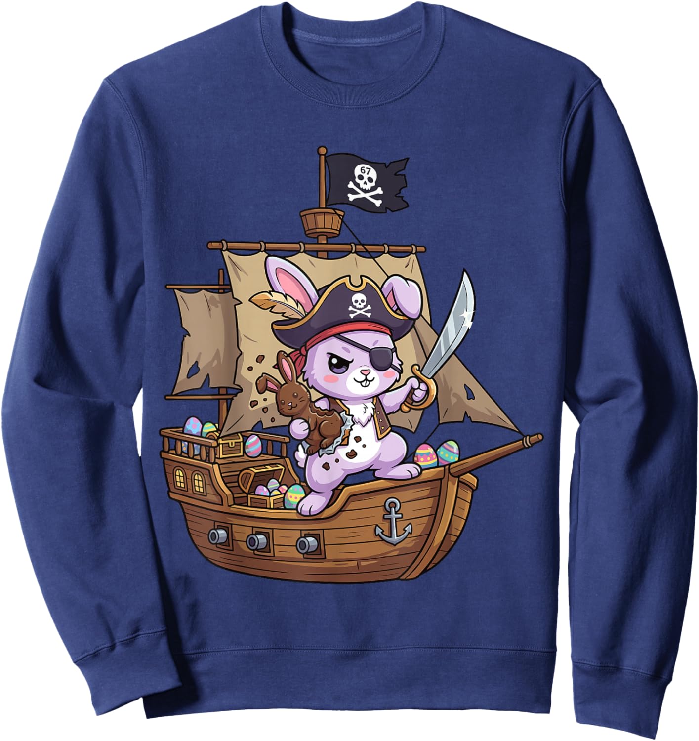 Six Seven 6 7 Schiff Hase Lustiges Ostern Osterei Kinder Sweatshirt - Sweatshirt | Navy