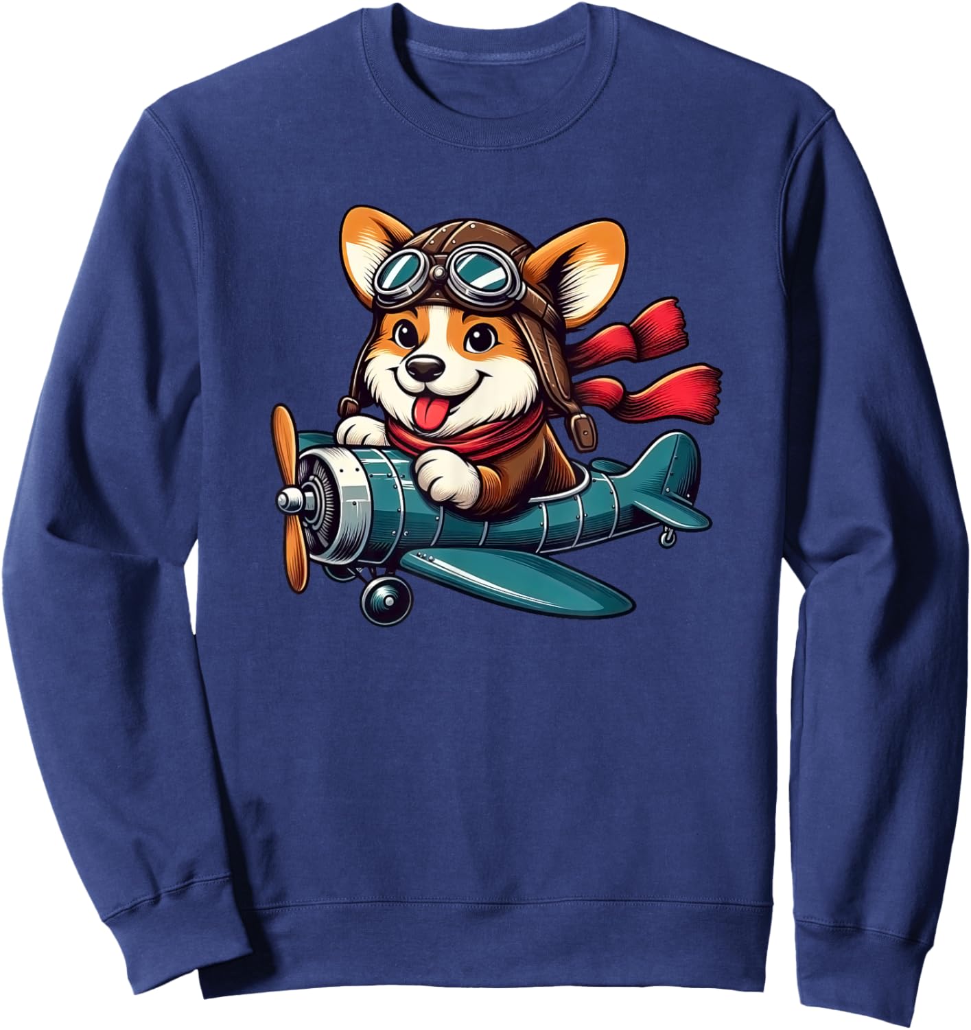 Corgi Pilot Dog Funny Aviator Sweatshirt - Sweatshirt | Navy