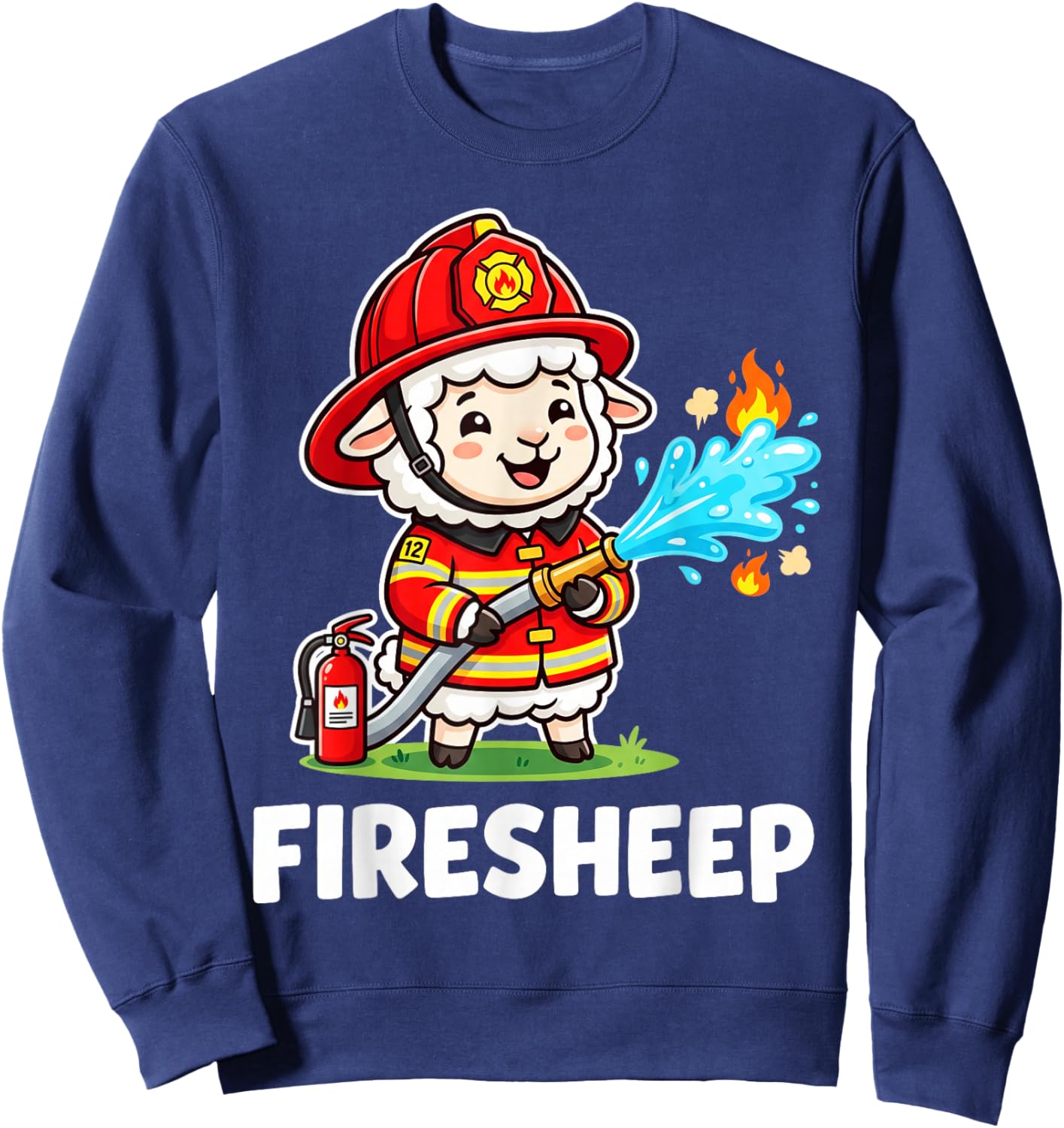 Fire Fighter Sheep Lamb Cattle Livestock Firefighter Mascot Sweatshirt - Sweatshirt | Navy