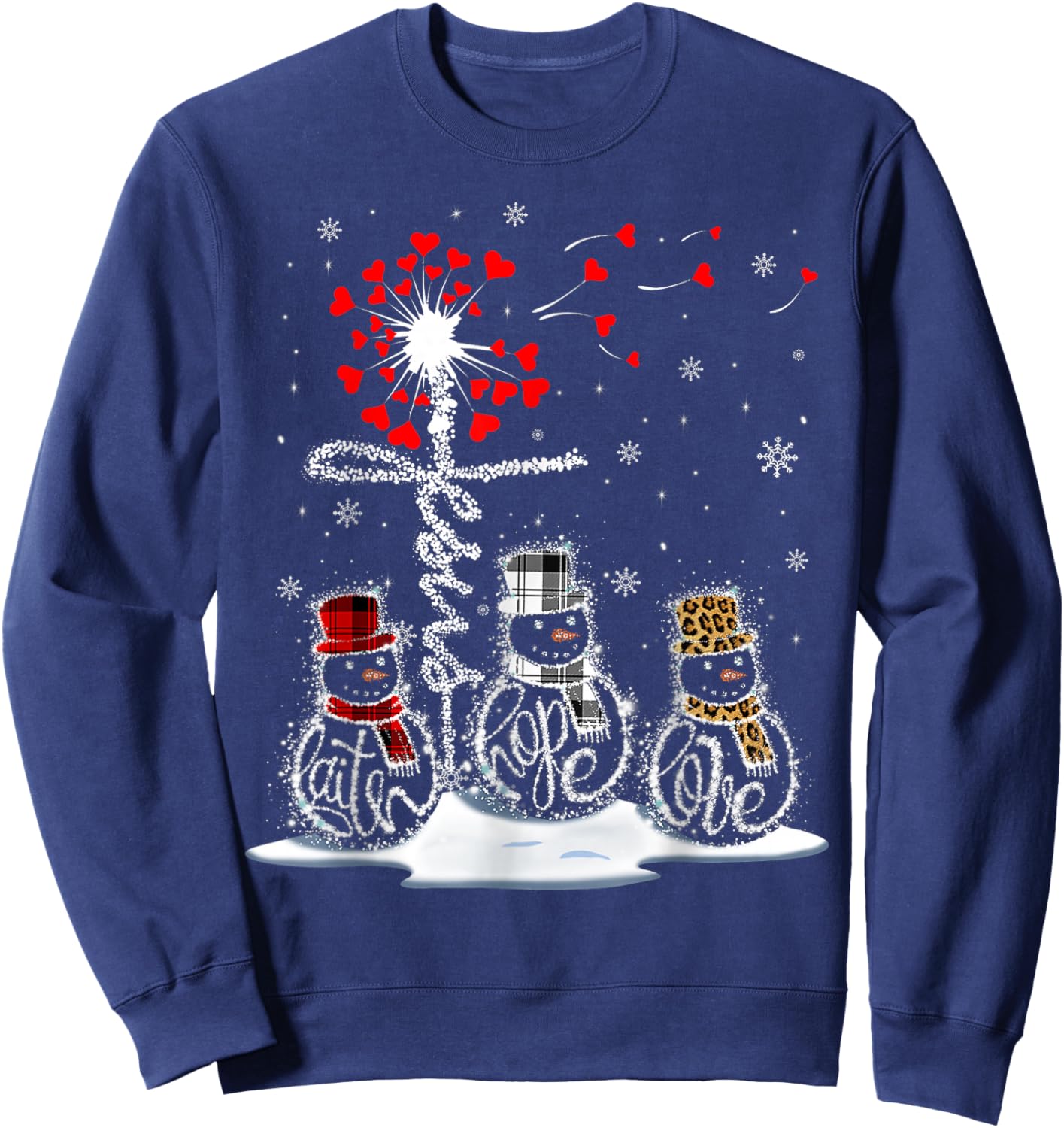 Funny Christmas 2025 Faith Hope Love Snowman Christian Cross Sweatshirt - Sweatshirt | Navy