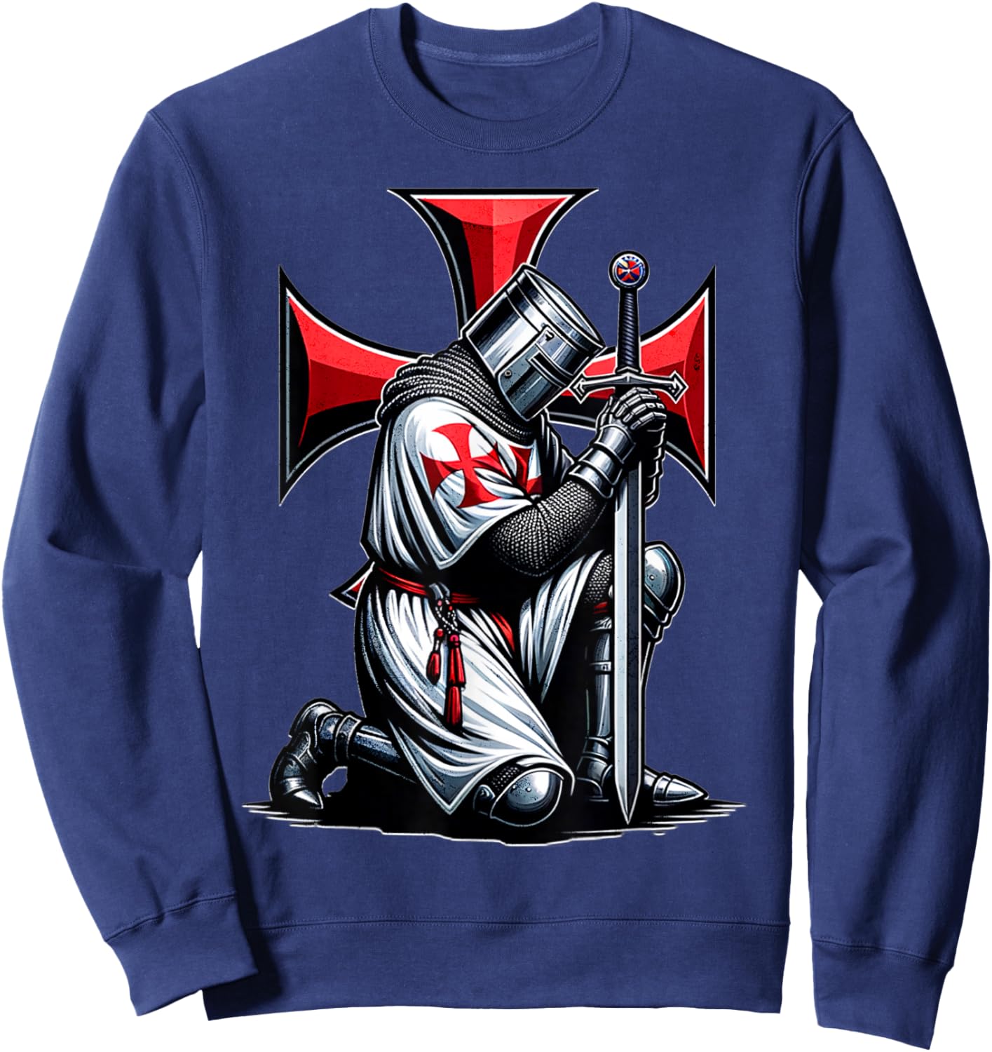 Knight Templar Cross Christian Warrior Crusader Sweatshirt - Sweatshirt | Navy