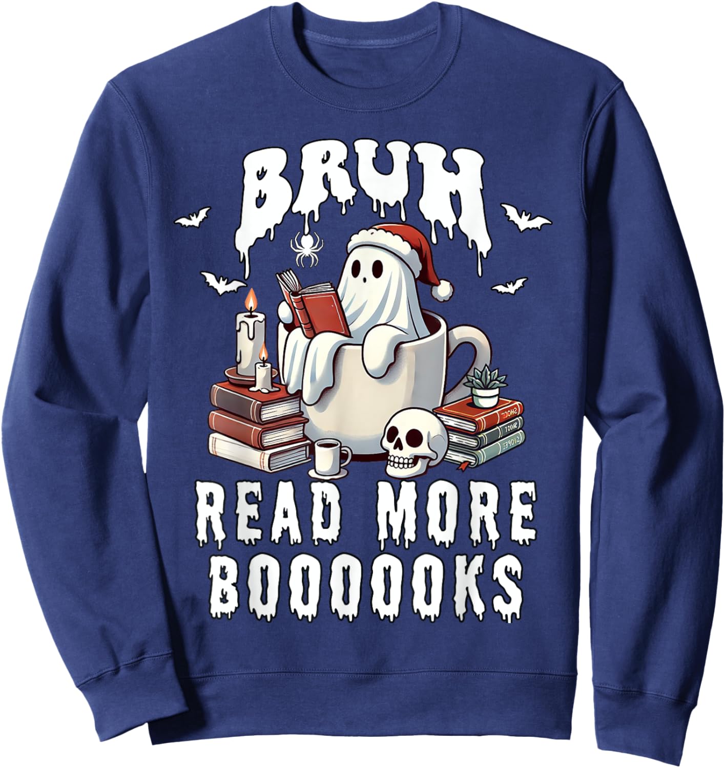 Halloween Bruh Read More Books Cute Funny Ghost Boo Spirit Sweatshirt - Sweatshirt | Navy