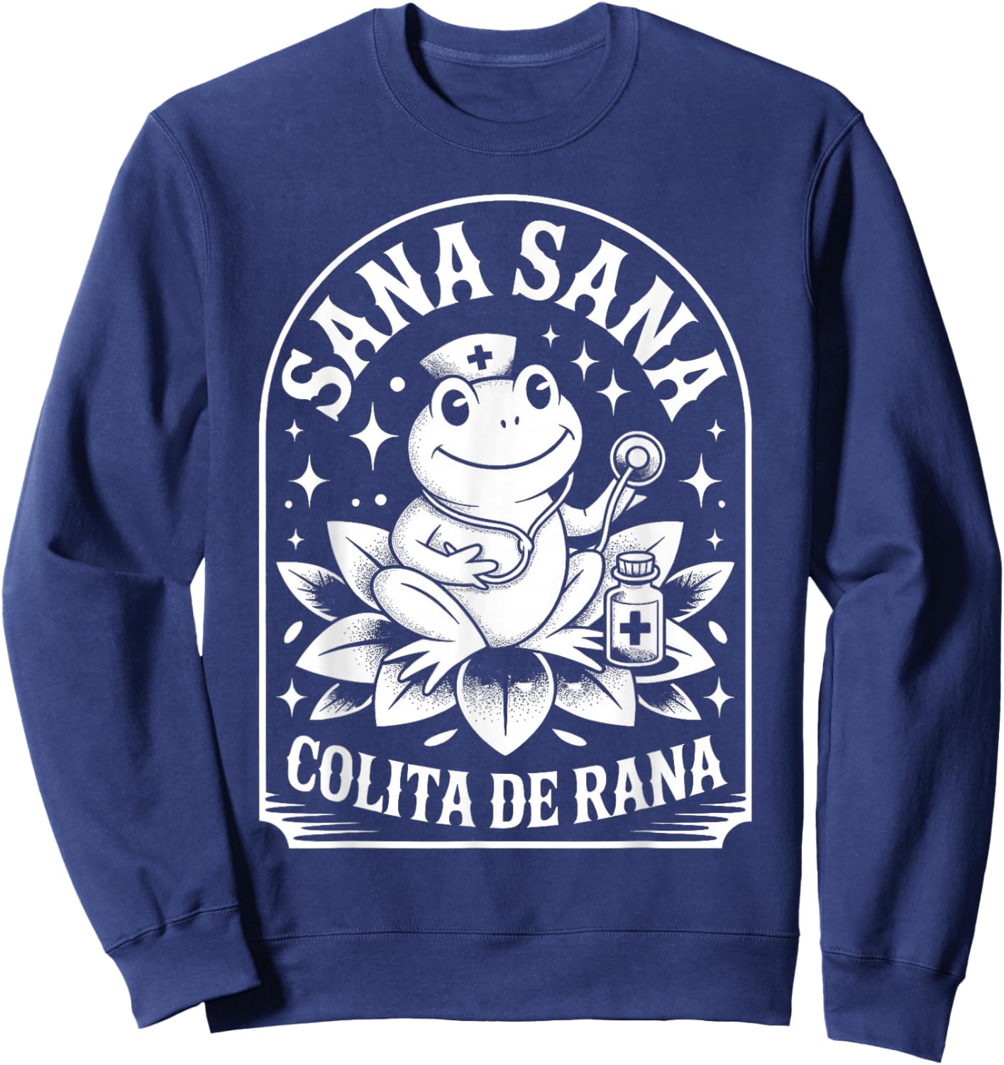Sana Sana Colita De Rana Nurse Frog Lotus Medicine Bottle Sweatshirt - Sweatshirt | Navy