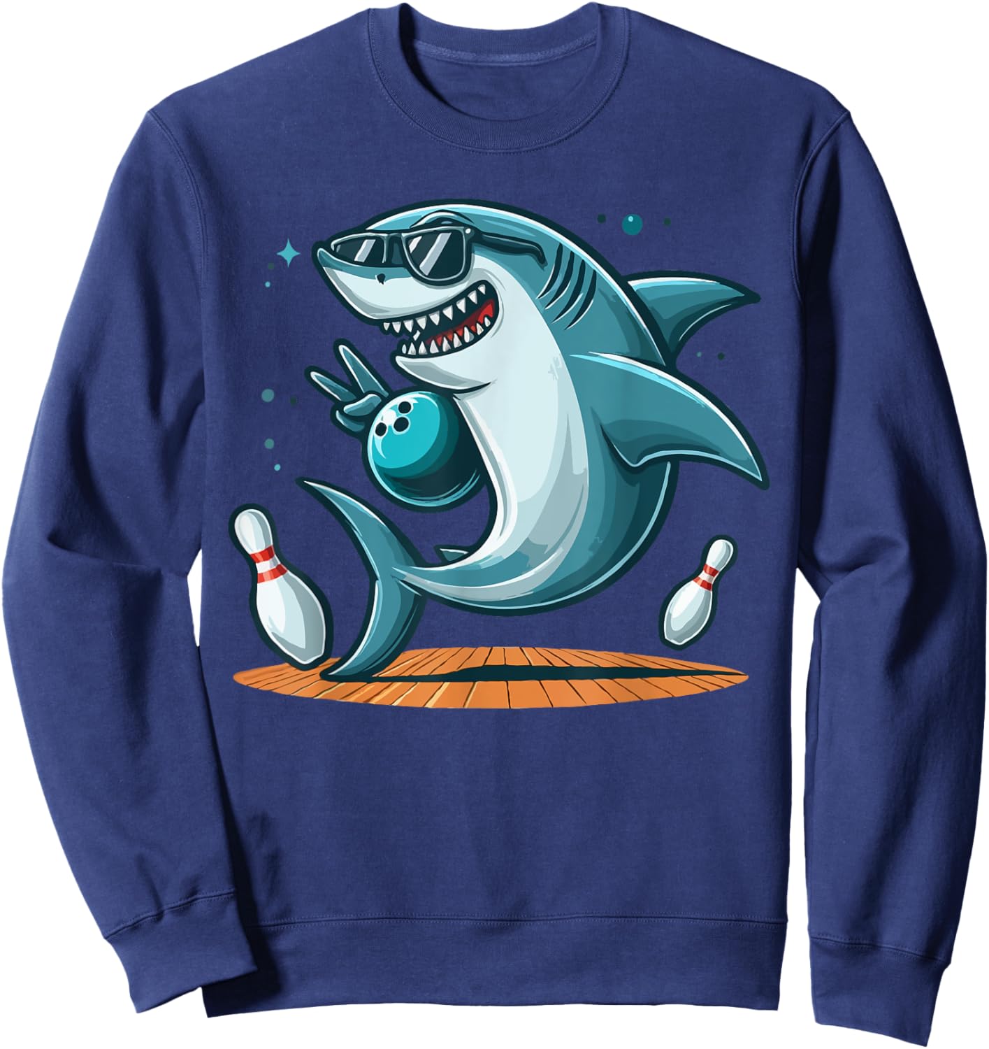 Funny Bowling Graphic Shark Bowling Design Funny Bowling Sweatshirt - Sweatshirt | Navy