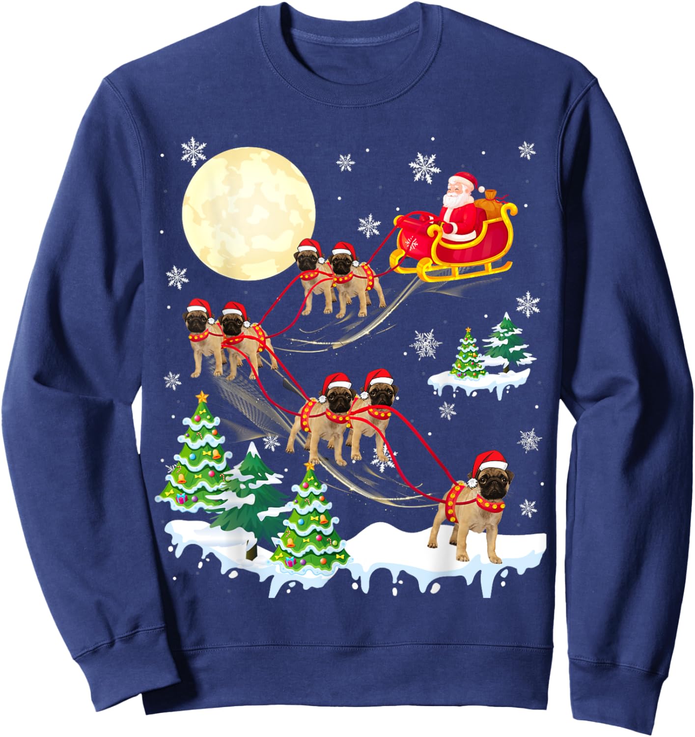 Puggle Reindeer Christmas Dog Riding Santa Hat Xmas Sweatshirt - Sweatshirt | Navy