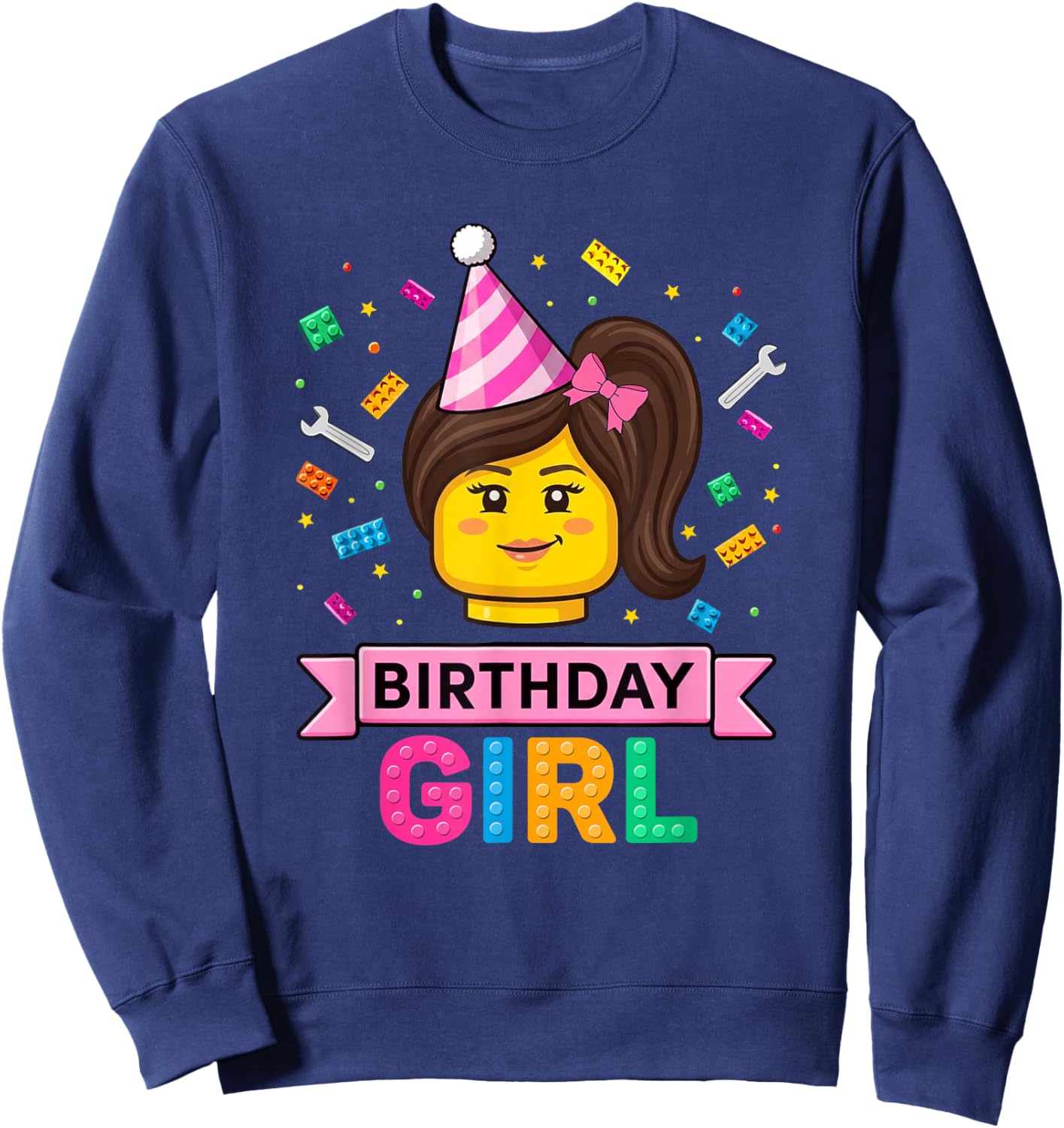 Building Bricks Girl Birthday Party Master Builder Blocks Sweatshirt - Sweatshirt | Navy
