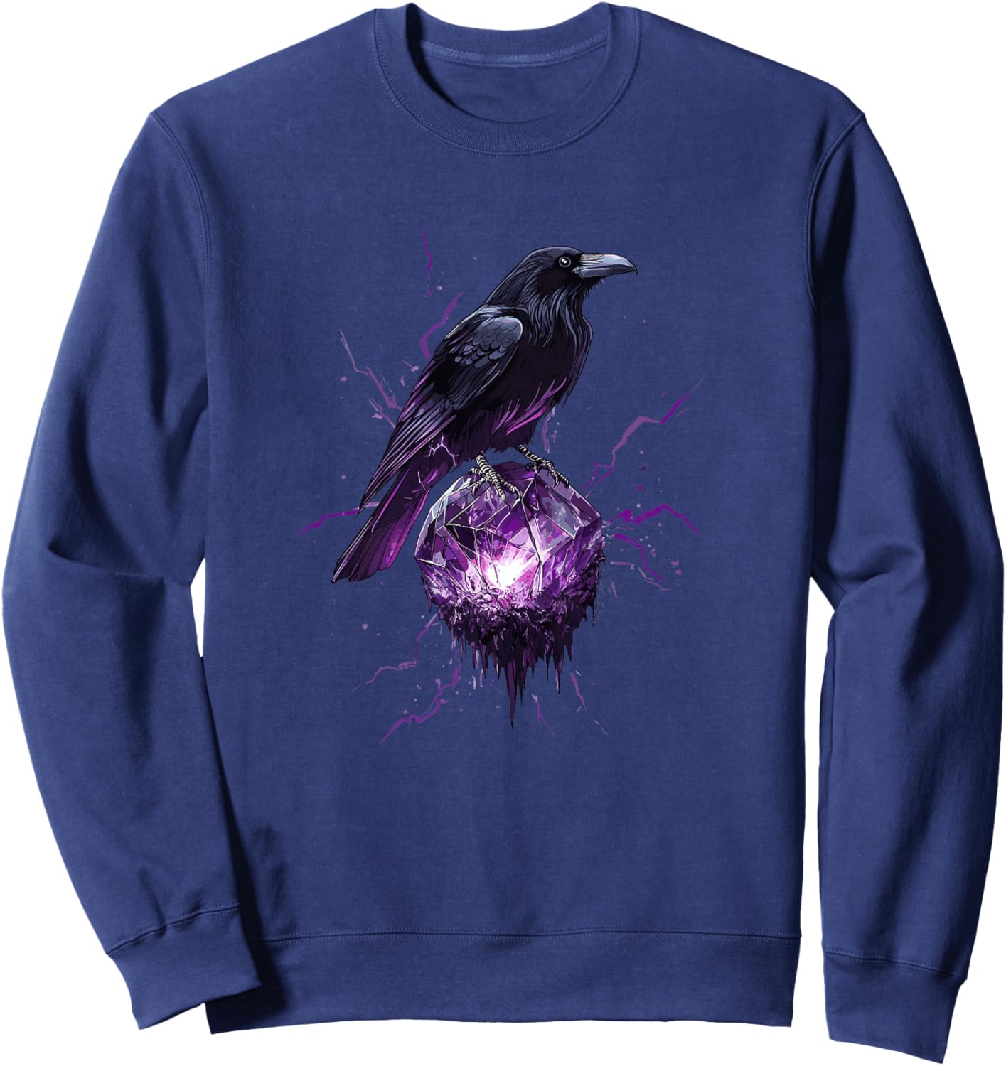 Mystischer Rabe mit lila Kristall Premium Sweatshirt - Sweatshirt | Navy