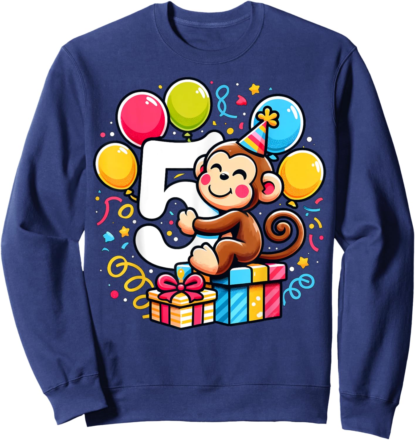 Bday fifth Boys, Girls, Kids age five 5th birthday Monkey Sweatshirt - Sweatshirt | Navy