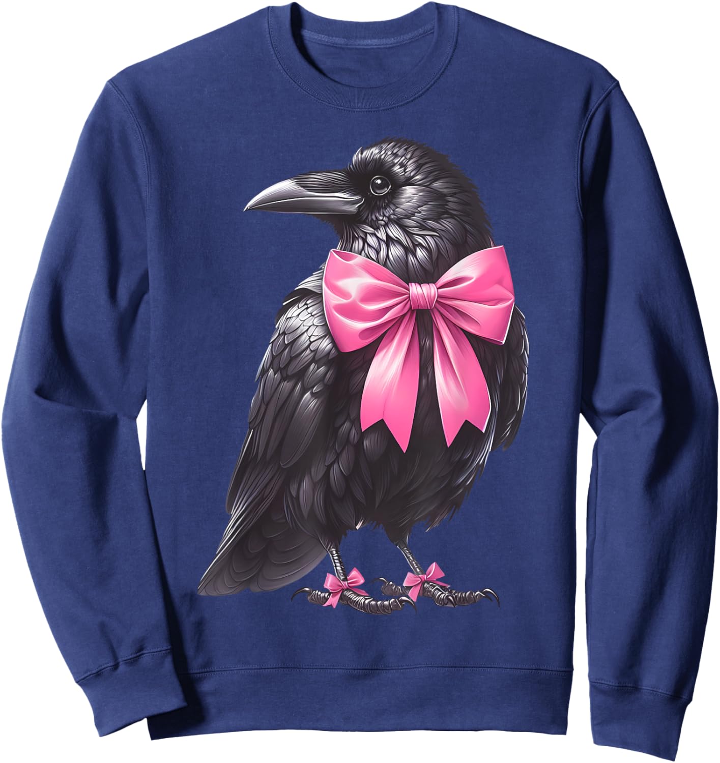 Coquette Bow Raven Crow Dark Birds Witchy Vibes Goblincore Sweatshirt - Sweatshirt | Navy