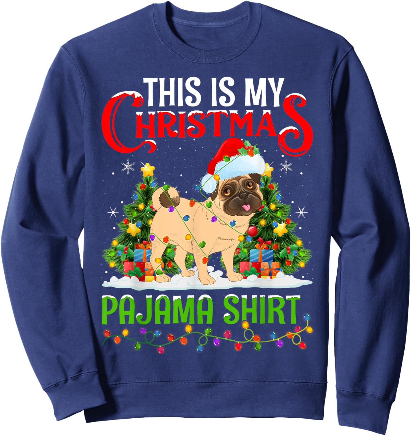 English Mastiff Dog Xmas Lights This Is My Christmas Pajama Women Kids Sweatshirt - Sweatshirt | Navy