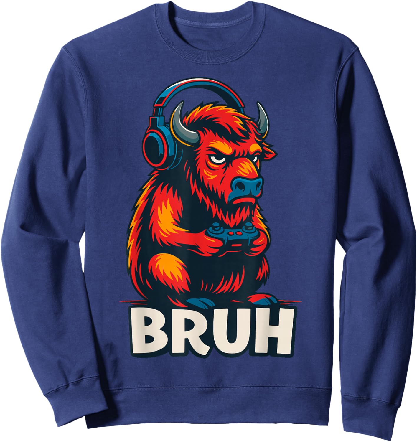 Gamer Bison Bufallo Bruh Gaming Sweatshirt - Sweatshirt | Navy