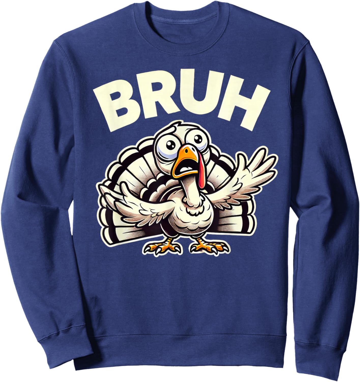 Funny Thanksgiving Turkey Kids Boys Girls Bruh Sweatshirt - Sweatshirt | Navy