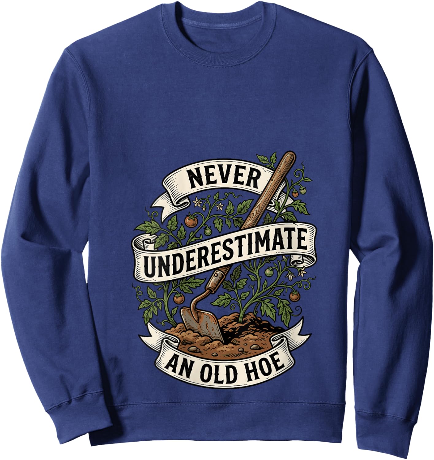 Women's Never Underestimate an Old Hoe Vintage Homesteader V-Neck Sweatshirt - Sweatshirt | Navy