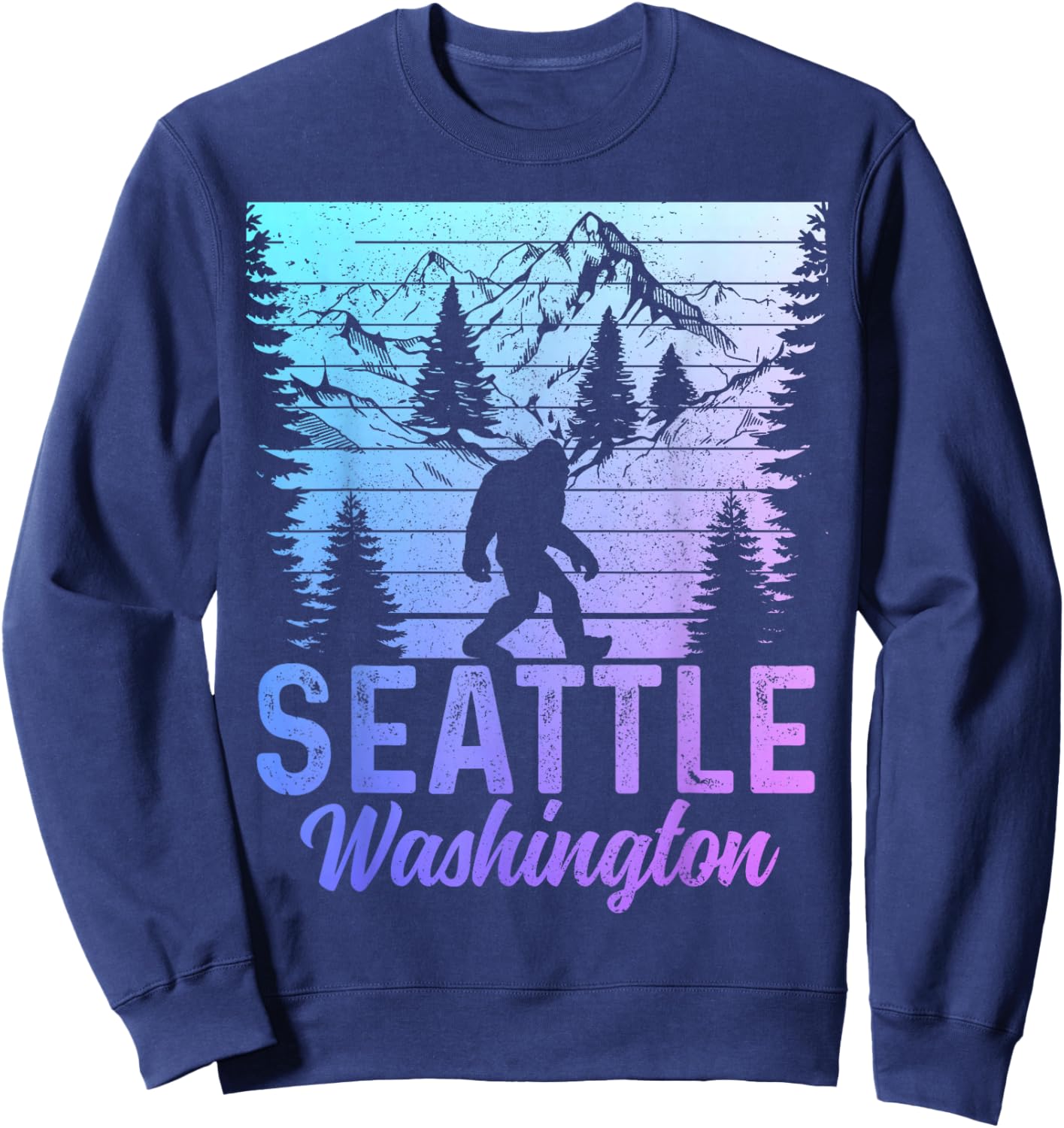 Seattle Washington PNW Bigfoot Vintage Pacific Northwest Sweatshirt - Sweatshirt | Navy