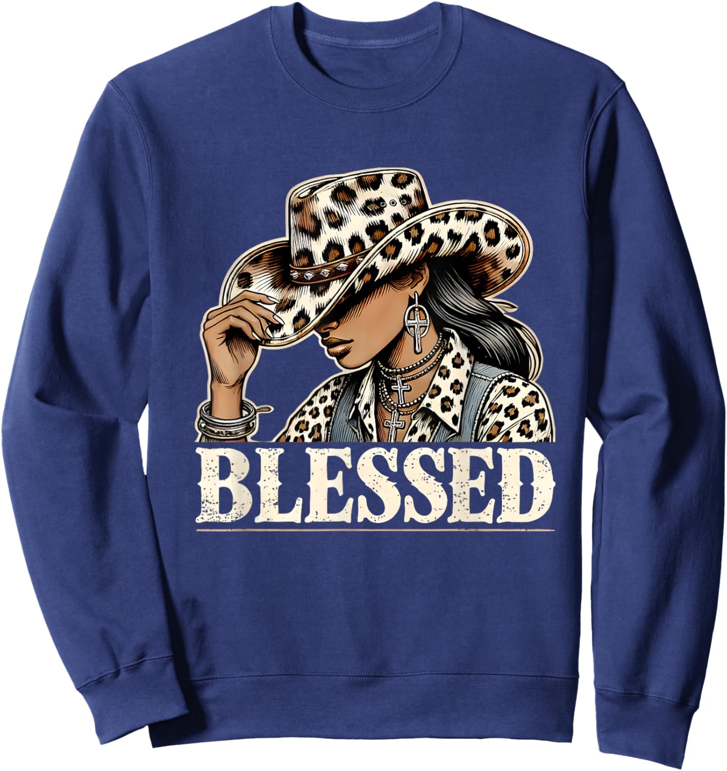 Vintage Cowgirl Black Western Cowgirl African Christian Sweatshirt - Sweatshirt | Navy