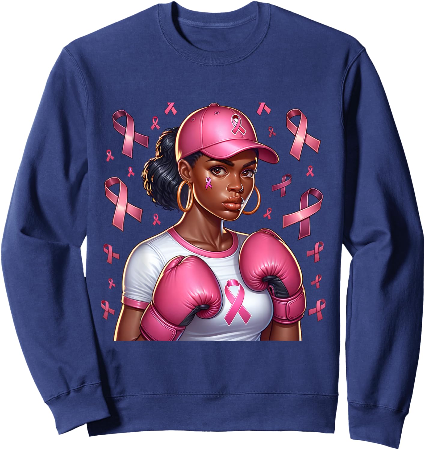 African American Black Women Breast Cancer Awareness Sweatshirt - Sweatshirt | Navy