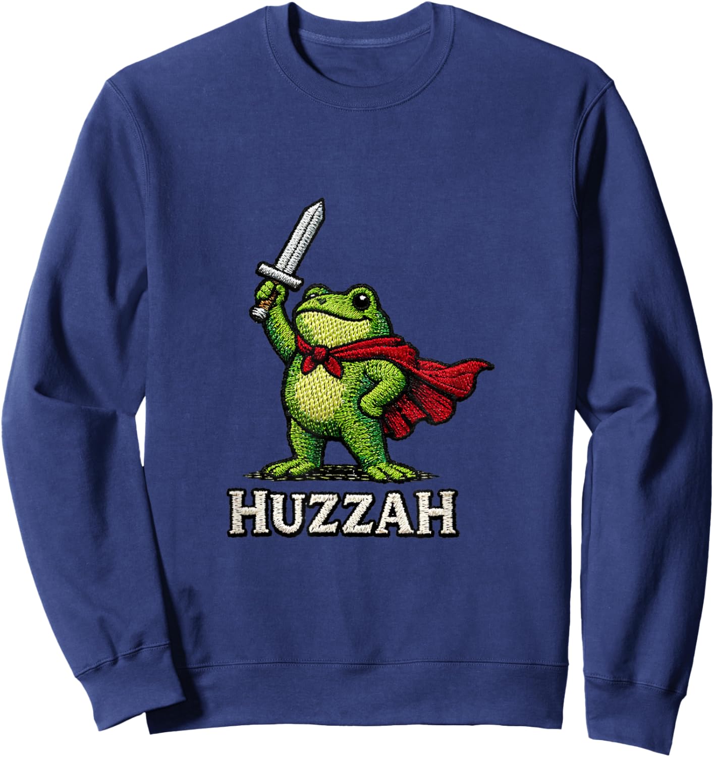 Huzzah Frog with Sword Fantasy Medieval RPG Gamer Funny Sweatshirt - Sweatshirt | Navy