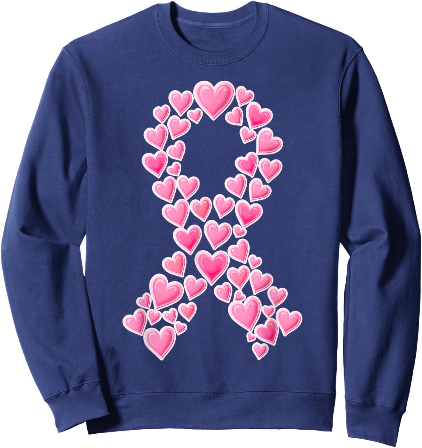 Pink Ribbon Hearts Breast Cancer Awareness Support Squads Sweatshirt - Sweatshirt | Navy